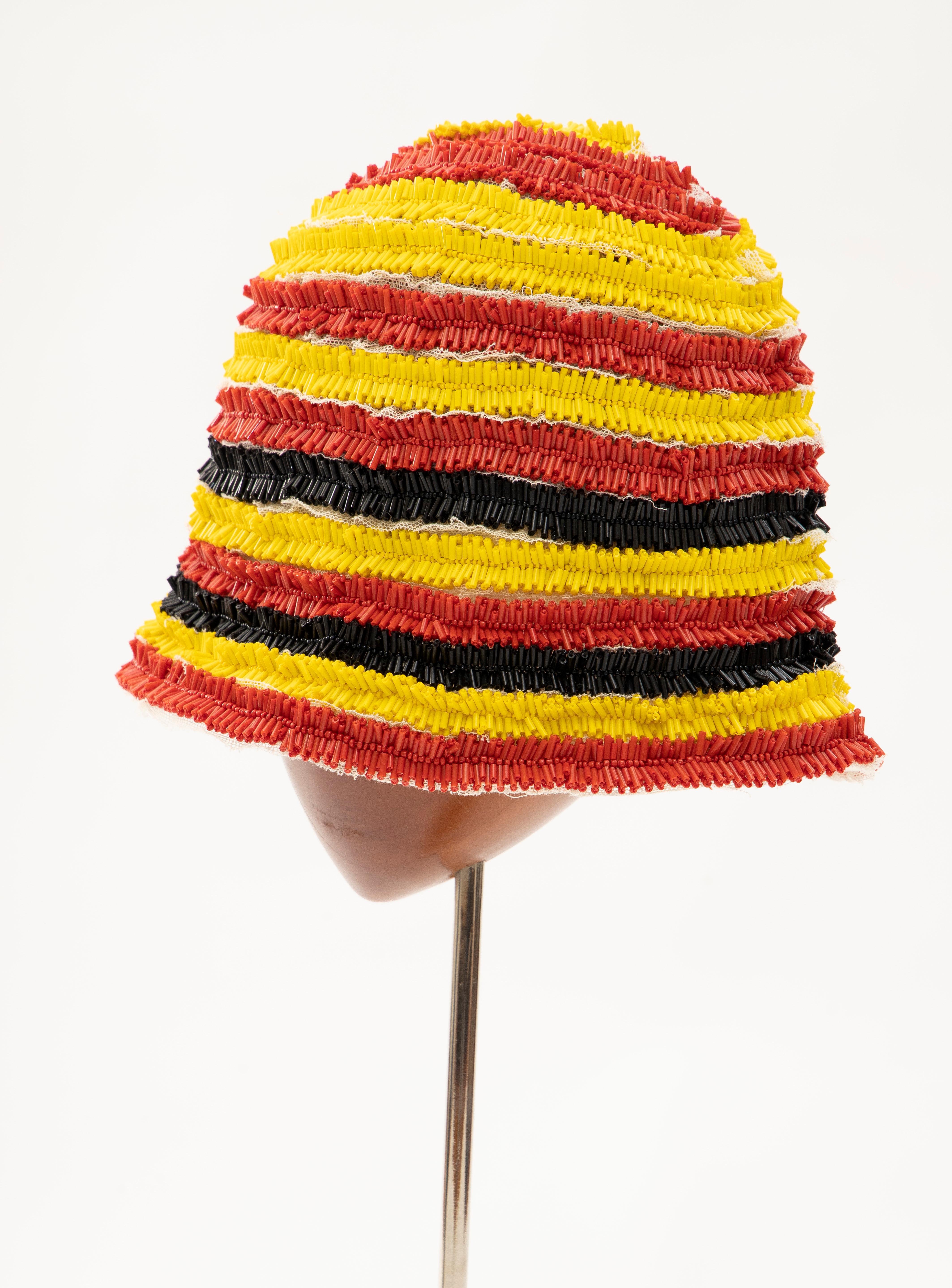 Women's Prada Runway Bead Embroidered Cloche Hat, Spring 2005