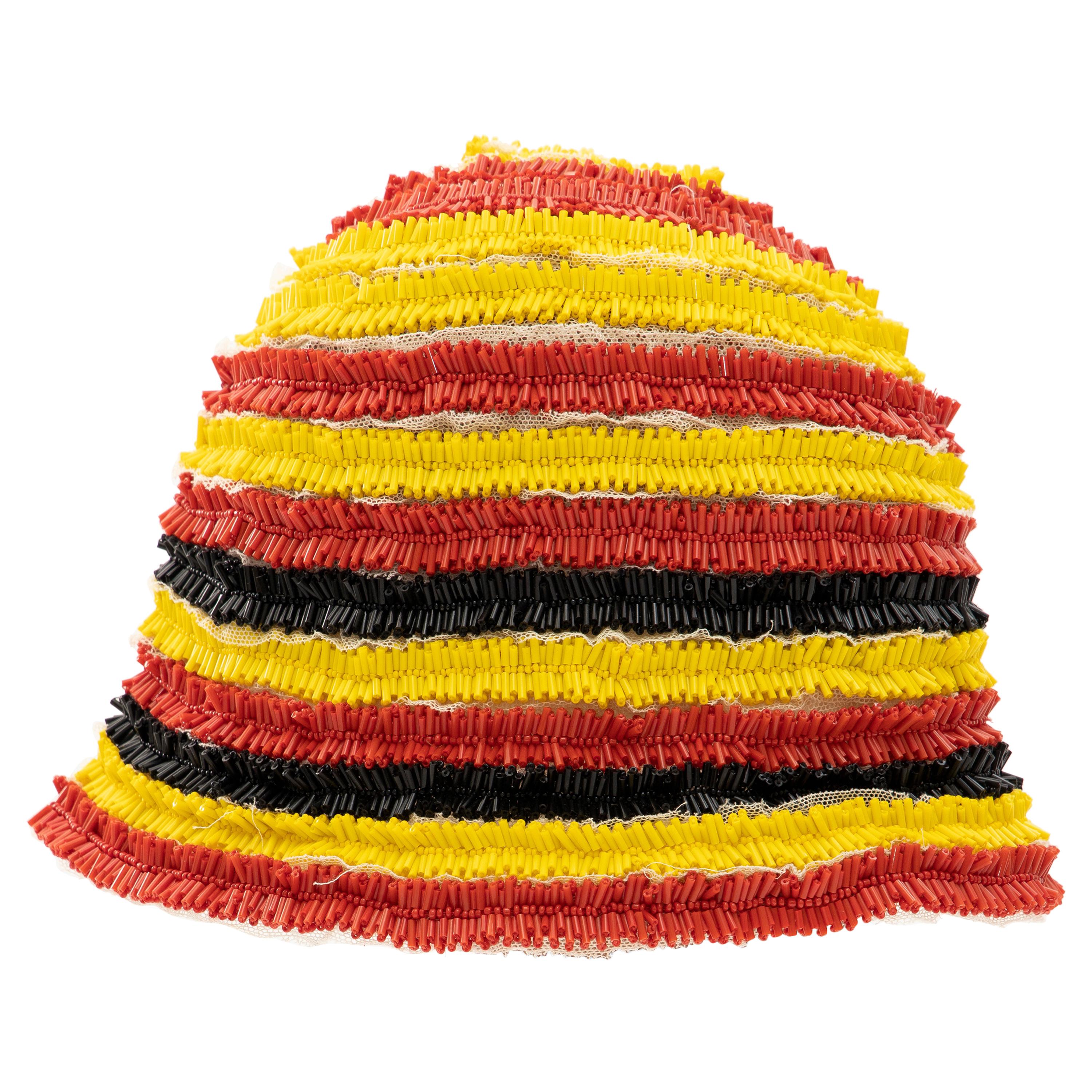 Prada Runway Bead Embroidered Cloche Hat, Spring 2005