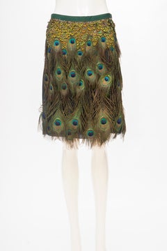 Prada Runway Black Cotton Pleated Skirt Appliquéd Peacock Feathers, Spring 2005