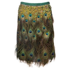 Prada Runway Black Cotton Pleated Skirt Appliquéd Peacock Feathers, Spring 2005