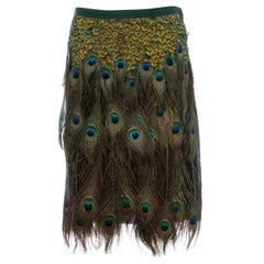 Prada Runway Black Cotton Pleated Skirt Appliquéd Peacock Feathers, Spring 2005