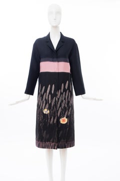 Prada Runway Black Silk Cotton Printed Snap Front Lightweight Coat, Spring 1998