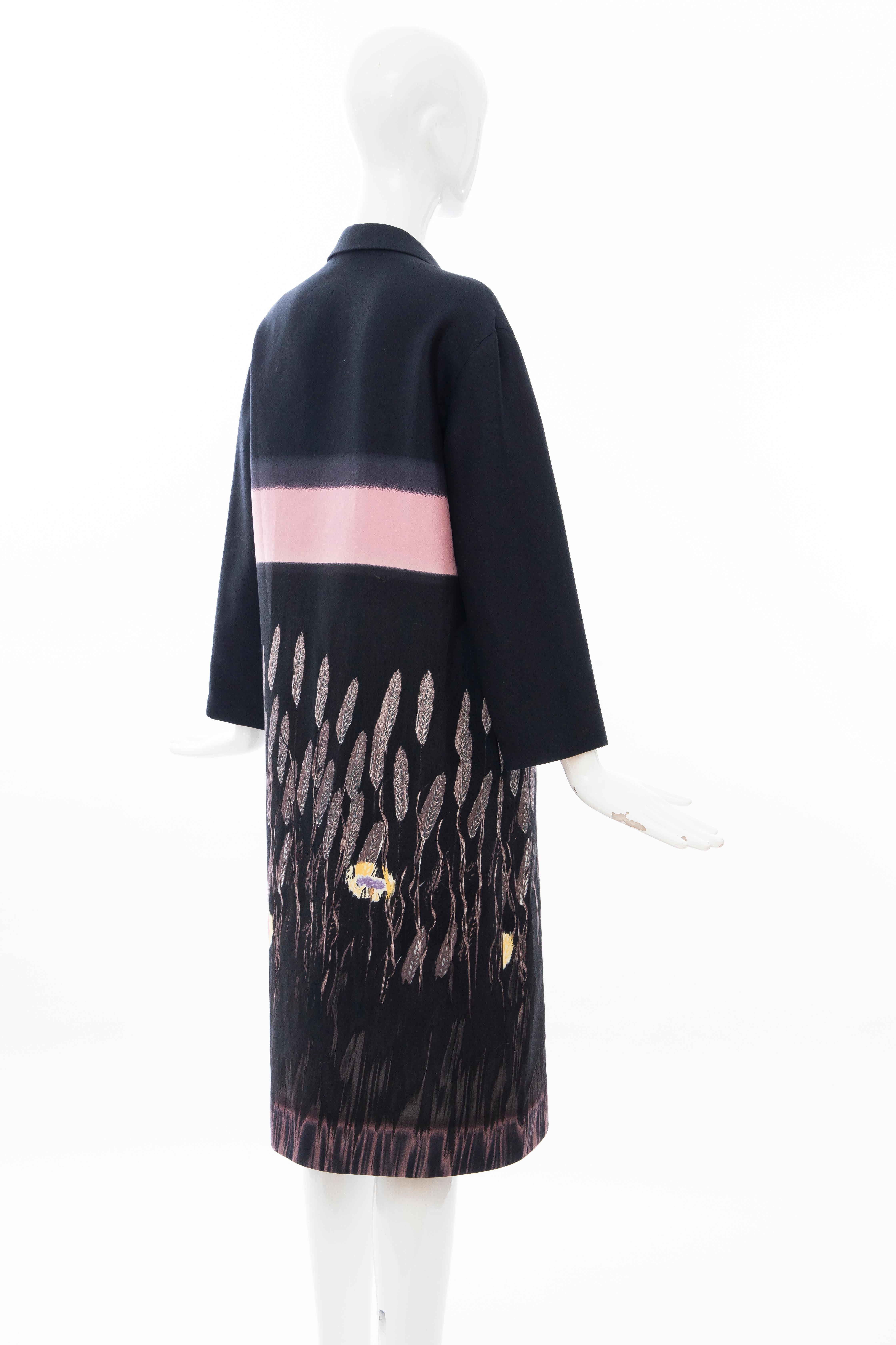 Prada Runway Black Silk Cotton Printed Snap Front Lightweight Coat, Spring 1998 For Sale 2