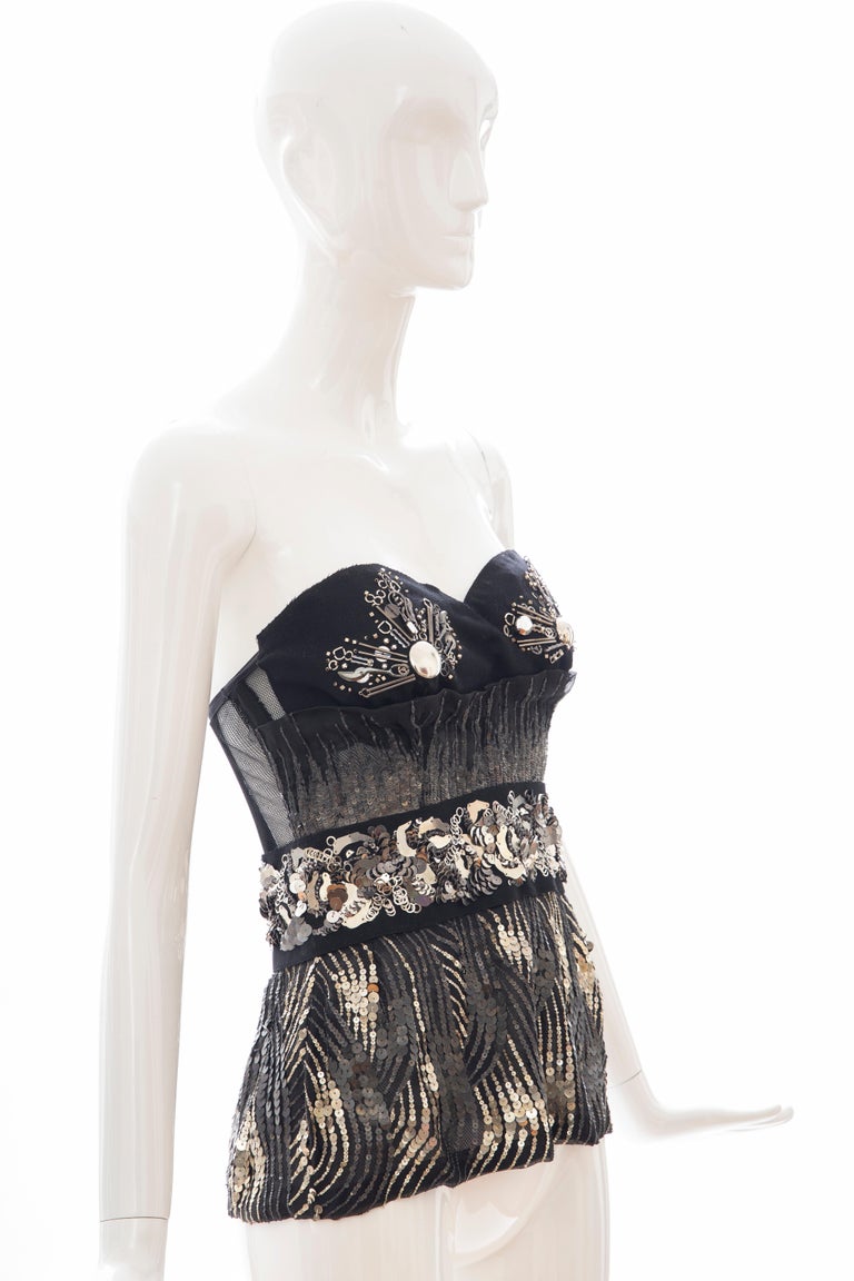 Prada Runway Black Strapless Embroidered Sequin Top, Fall 2006 For Sale 1