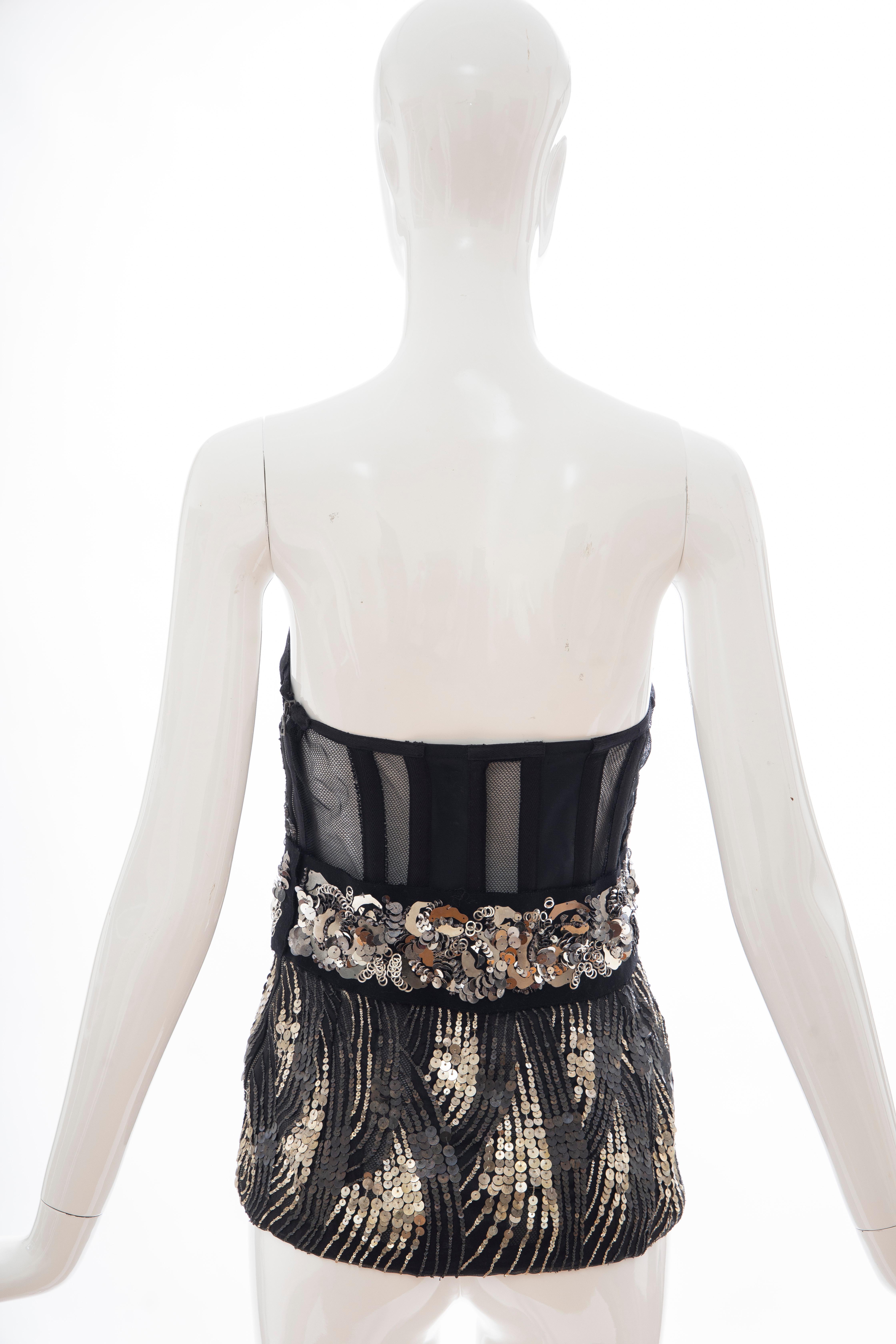 Prada Runway Black Strapless Embroidered Sequin Top, Fall 2006 In Excellent Condition For Sale In Cincinnati, OH