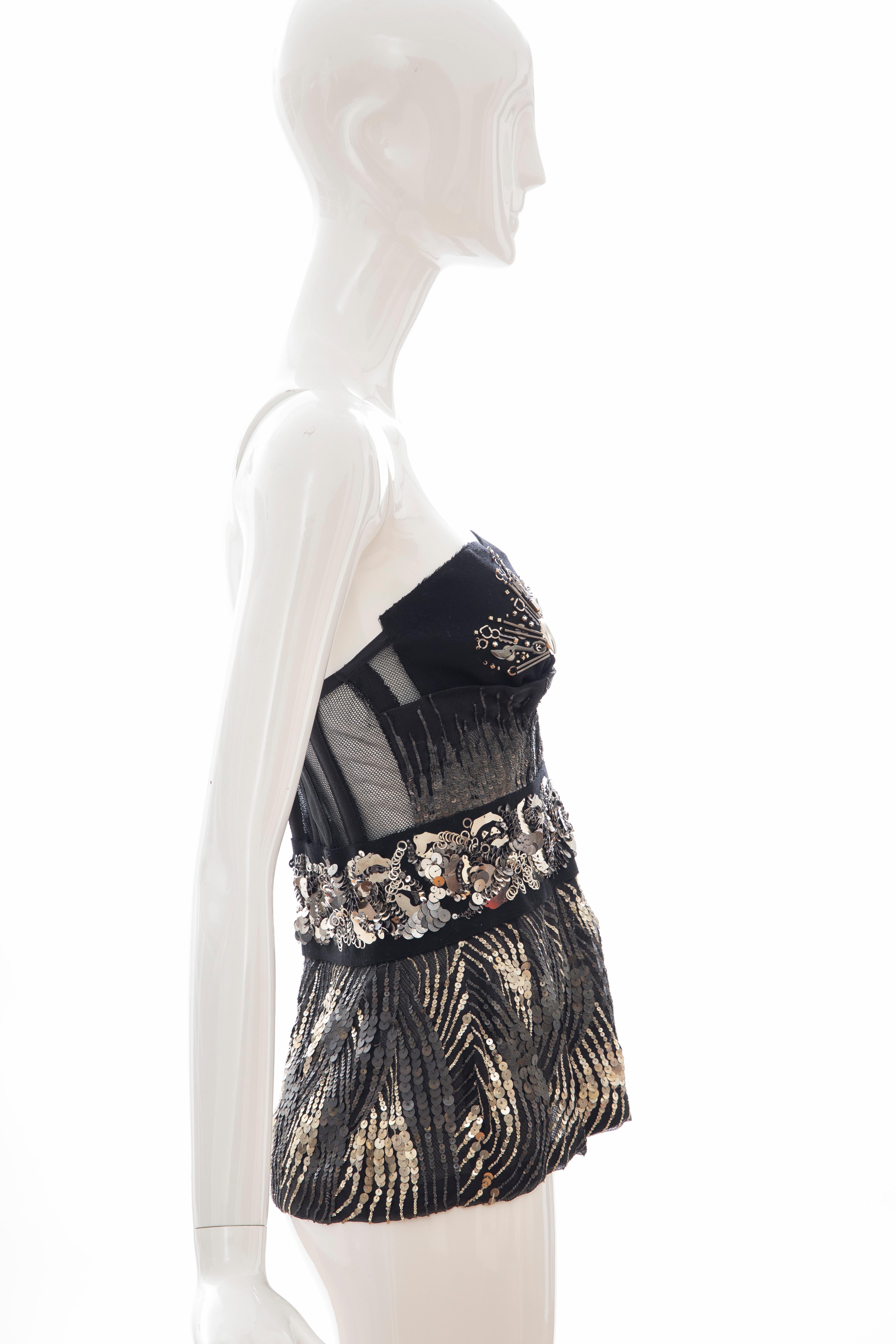 Women's Prada Runway Black Strapless Embroidered Sequin Top, Fall 2006 For Sale