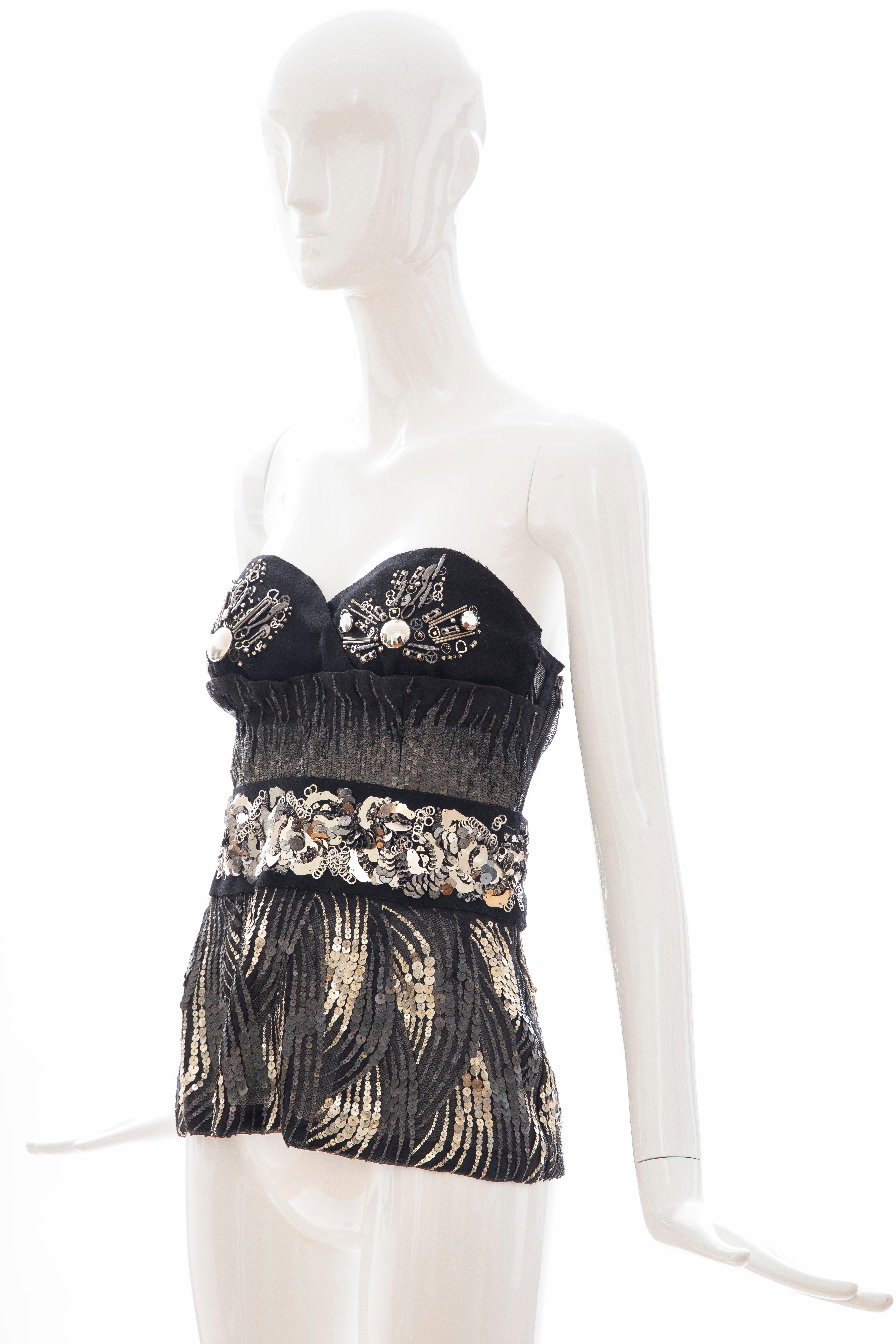 Prada Runway Black Strapless Embroidered Sequin Top, Fall 2006 For Sale 1
