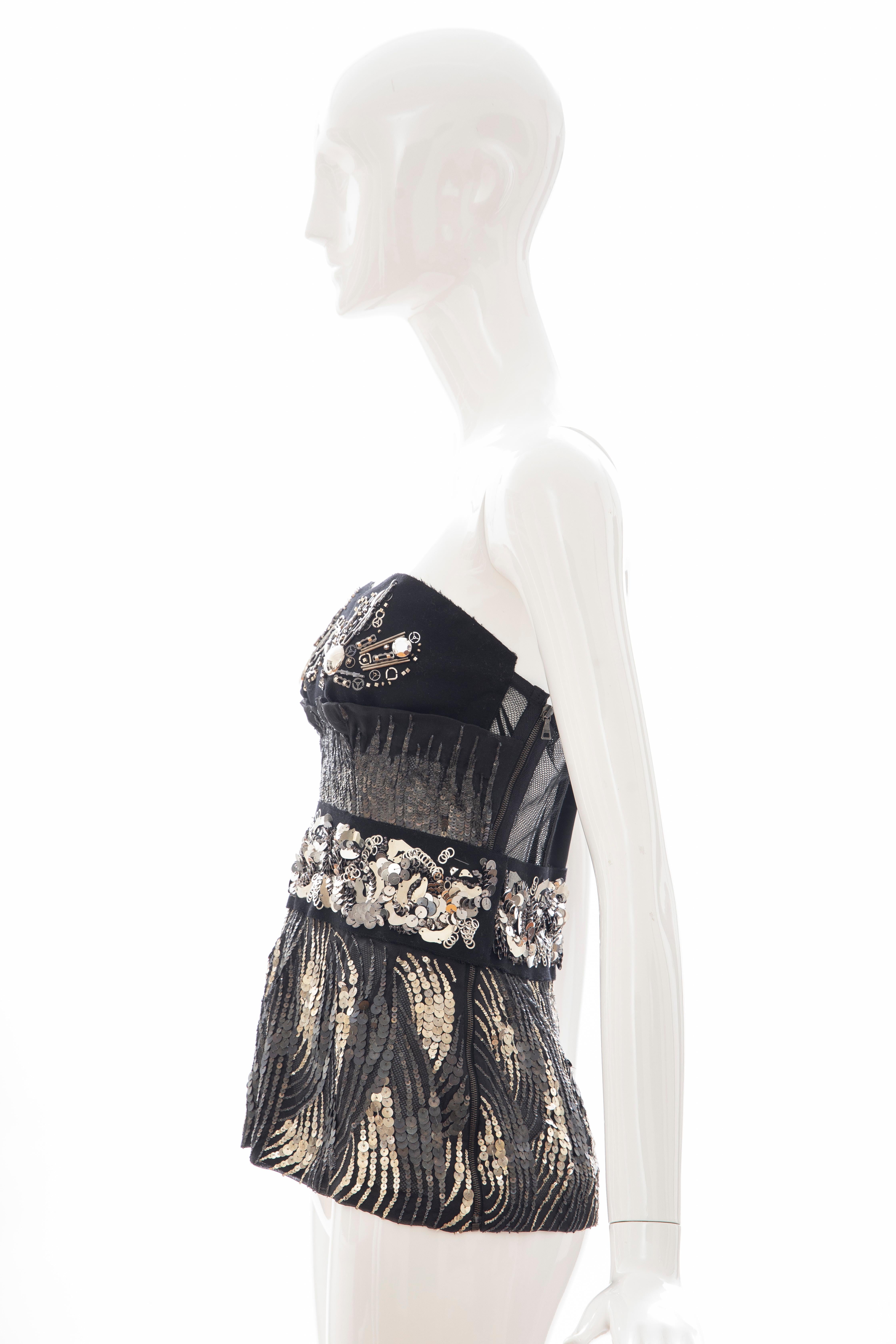 Prada Runway Black Strapless Embroidered Sequin Top, Fall 2006 For Sale 2