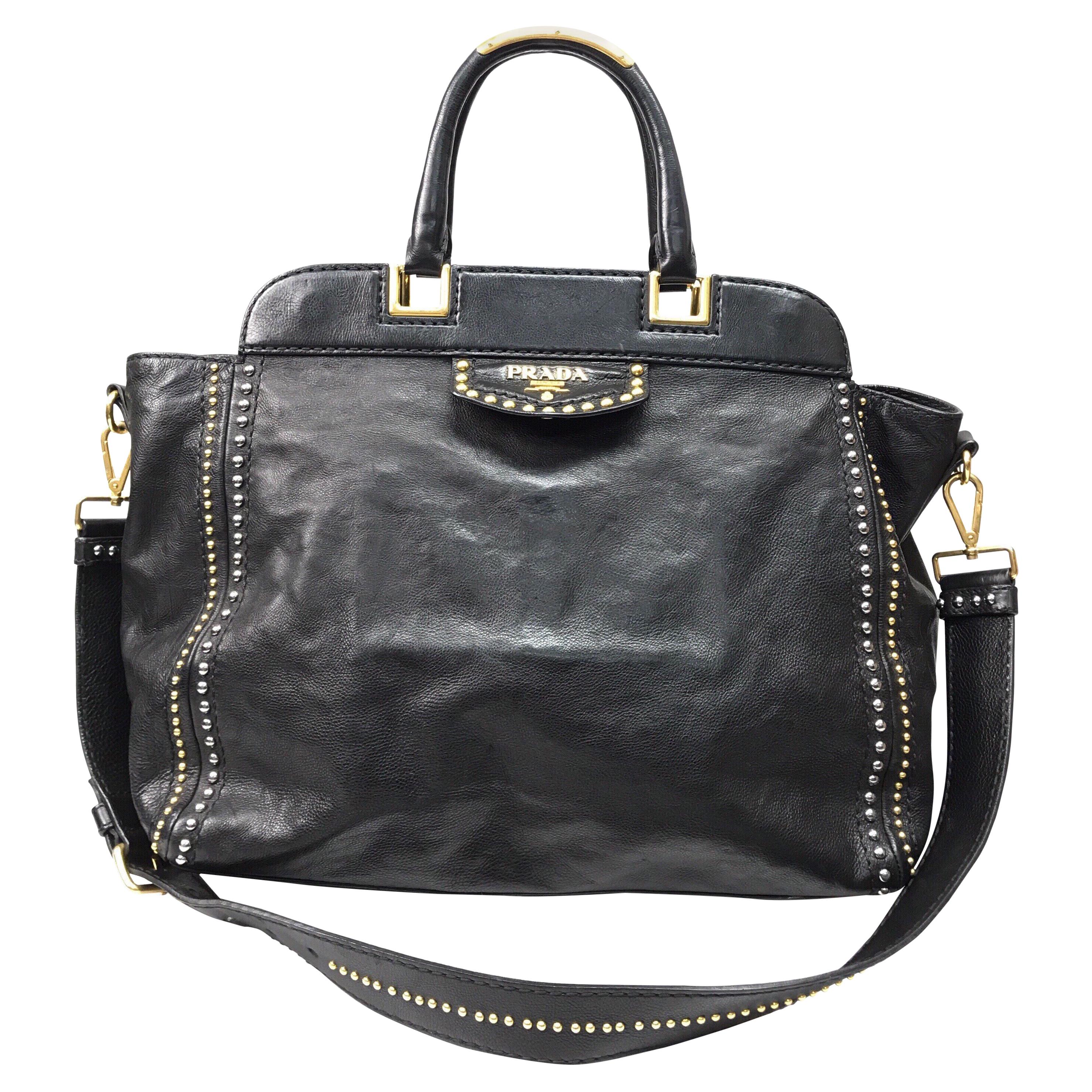 PRADA Runway Black w/ Gold&Silver Studded Large Tote