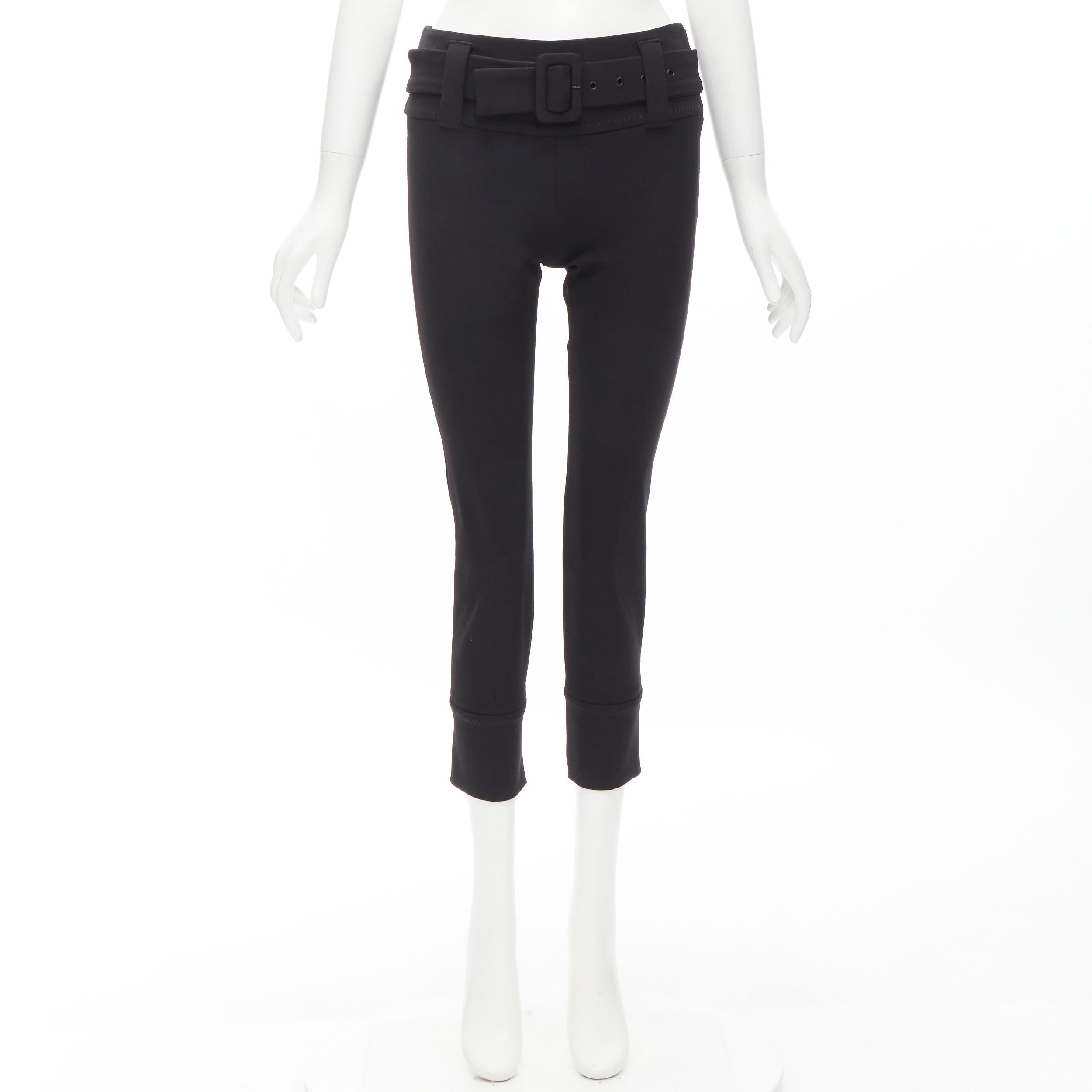 PRADA Runway black wool buckle belt tapered cropped pants XS For Sale 6