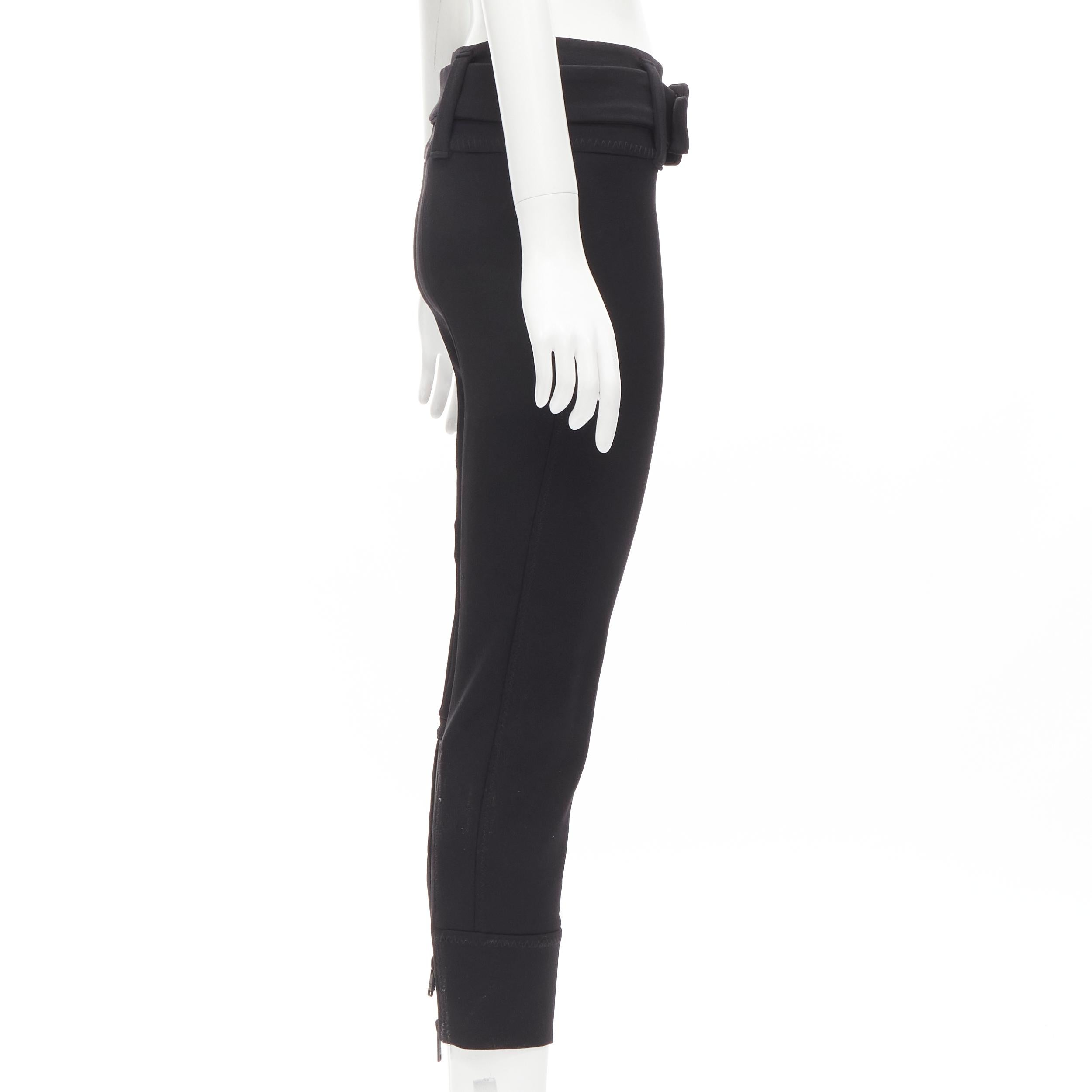 Women's PRADA Runway black wool buckle belt tapered cropped pants XS For Sale