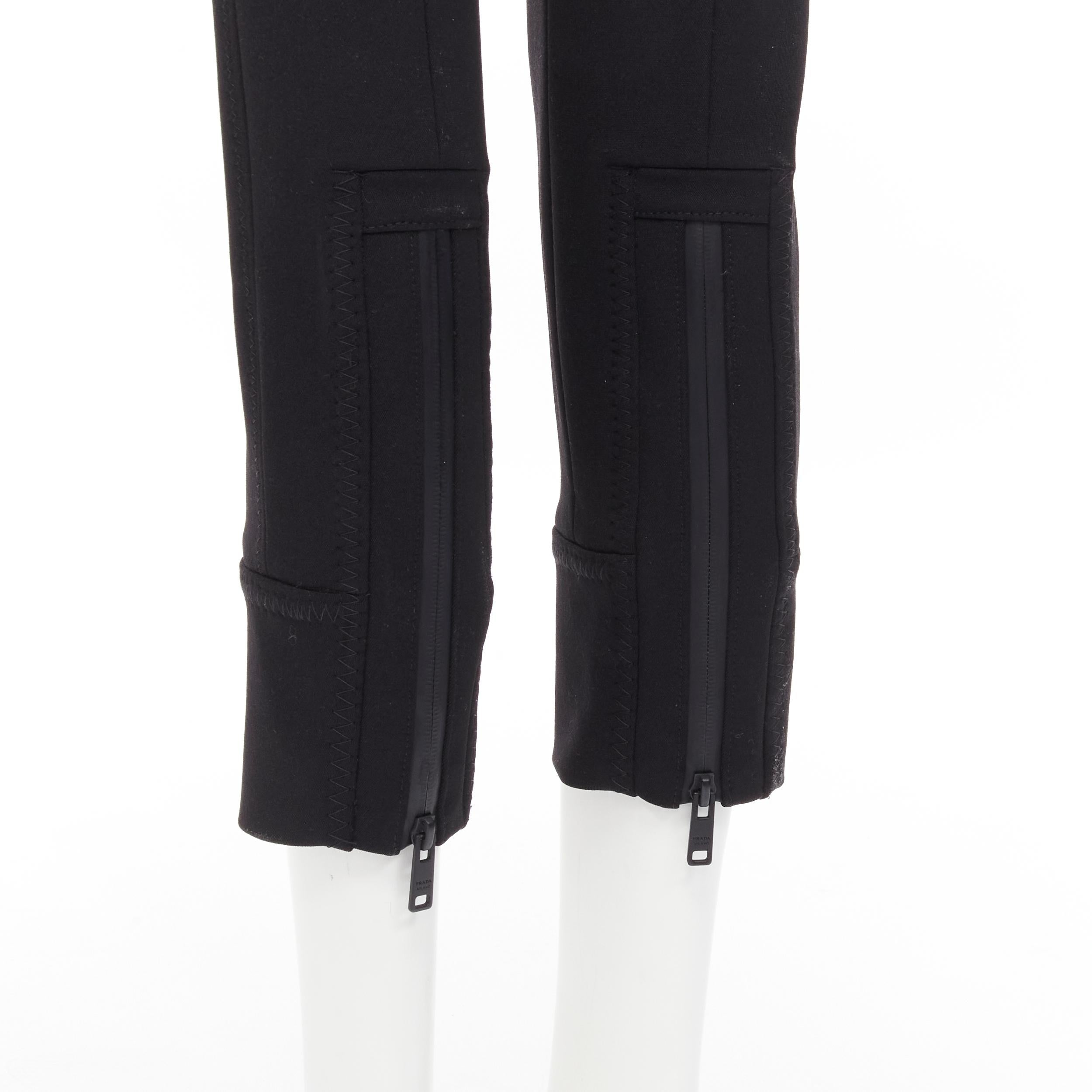 PRADA Runway black wool buckle belt tapered cropped pants XS For Sale 3