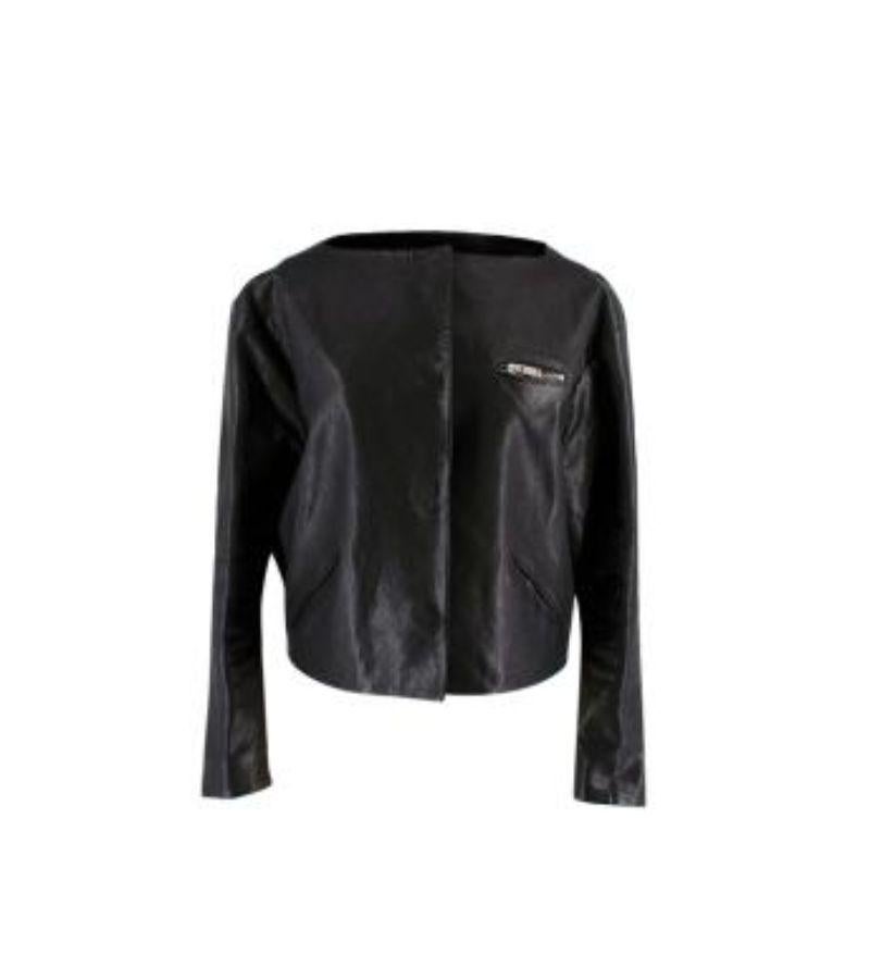 Prada Black Leather Jacket

-Fully lined 
-Snap button fastening 
-Zip up triangle pocket detail
-Zip up cuffs 
-Waist pocket 
-Mid weight construction 

Material: 

Leather

Made in Italy 

PLEASE NOTE, THESE ITEMS ARE PRE-OWNED AND MAY SHOW SIGNS