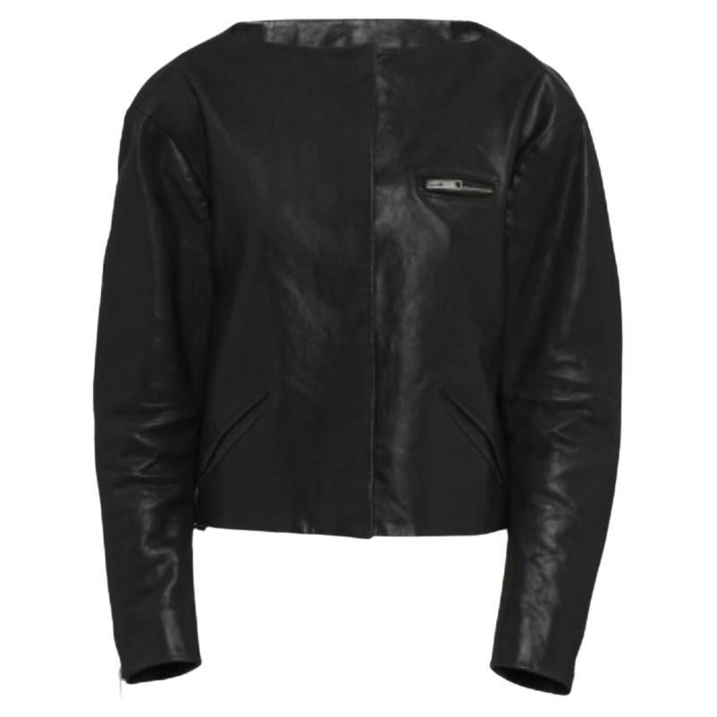 Prada Runway Calfskin Black Leather Jacket For Sale