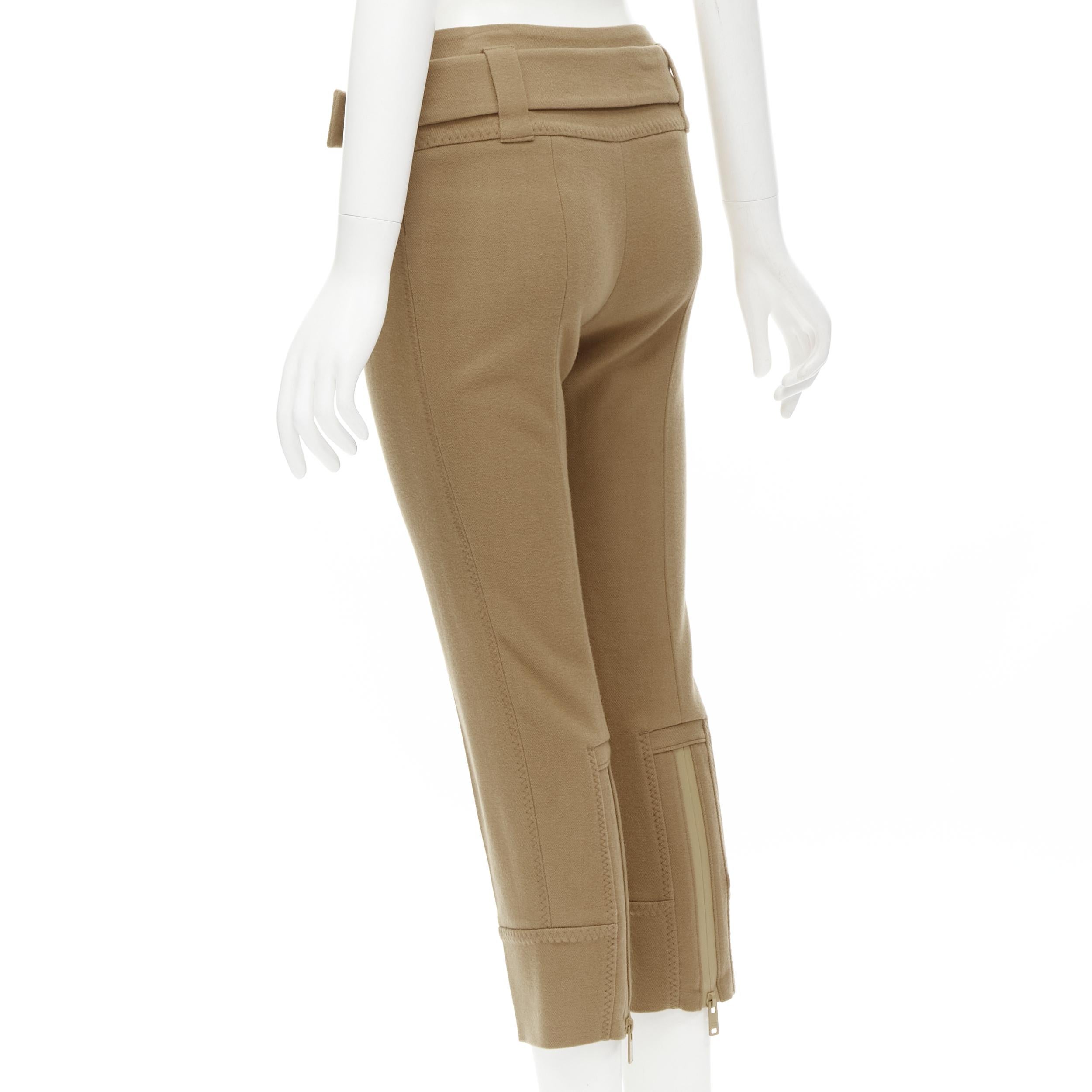 PRADA Runway camel tan wool buckle belt tapered cropped pants XS In Excellent Condition For Sale In Hong Kong, NT