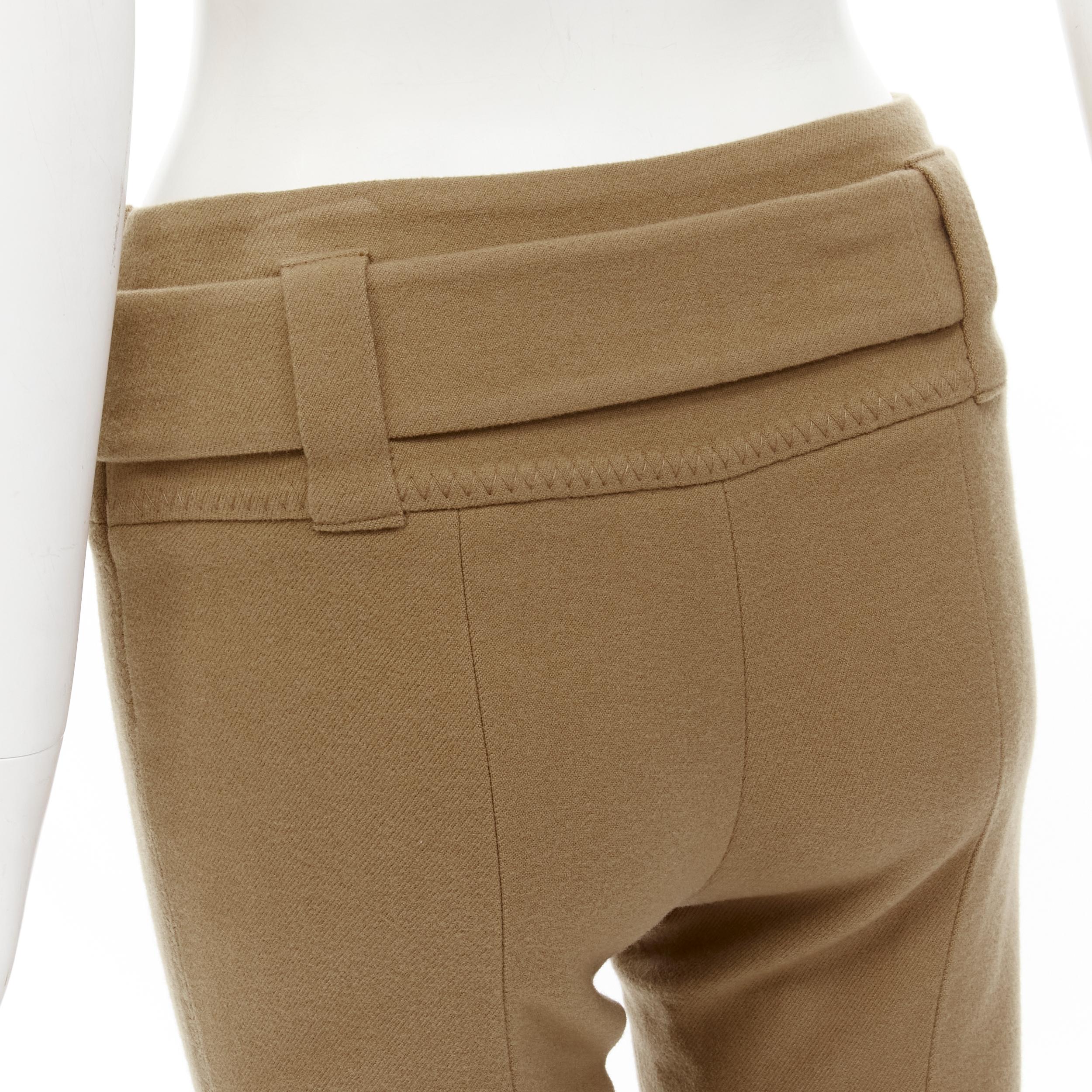 PRADA Runway camel tan wool buckle belt tapered cropped pants XS For Sale 1