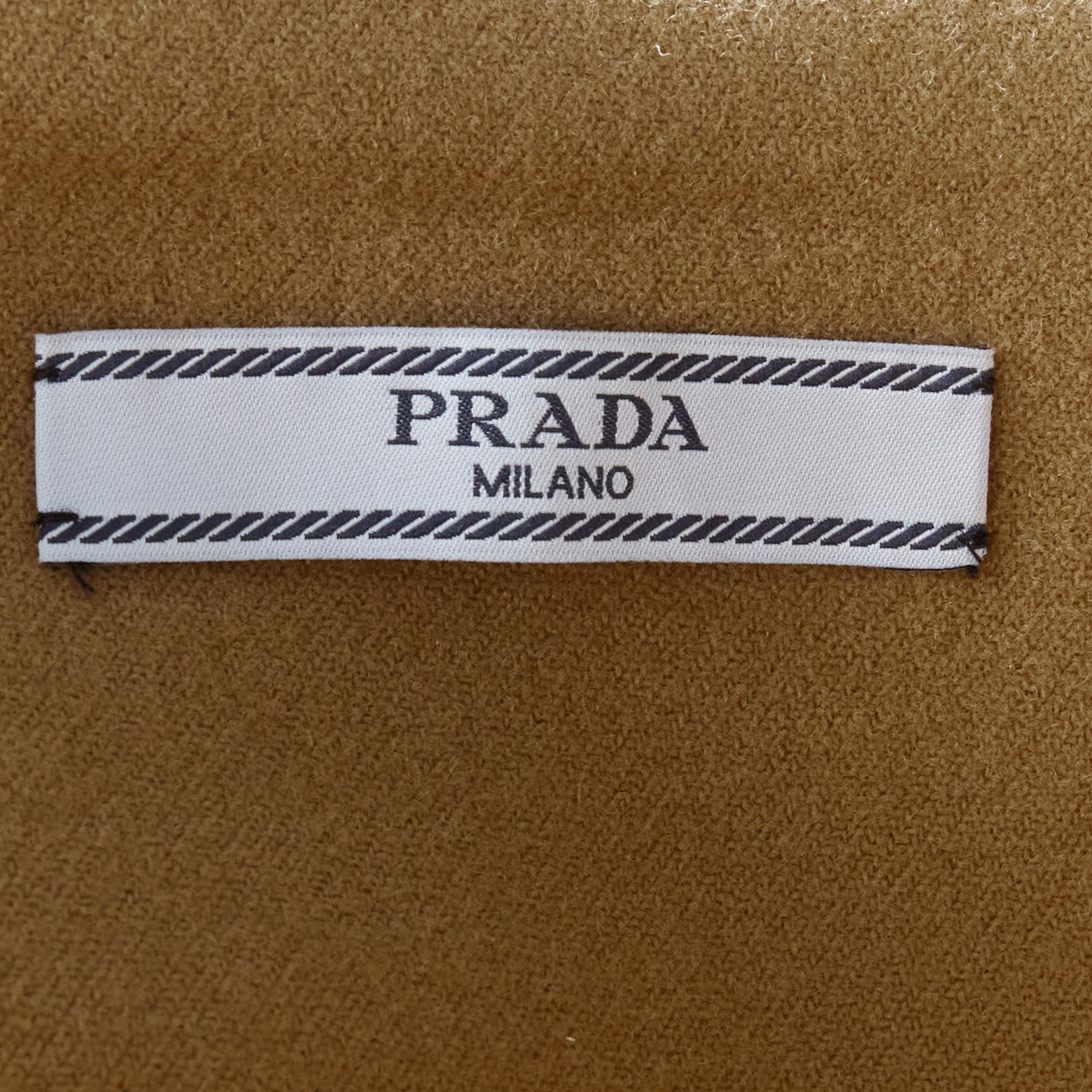 PRADA Runway camel tan wool buckle belt tapered cropped pants XS For Sale 2