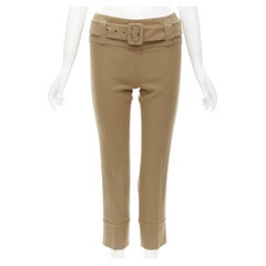 PRADA Runway camel tan laine ceinture à boucle pantalon cropped fuselé XS