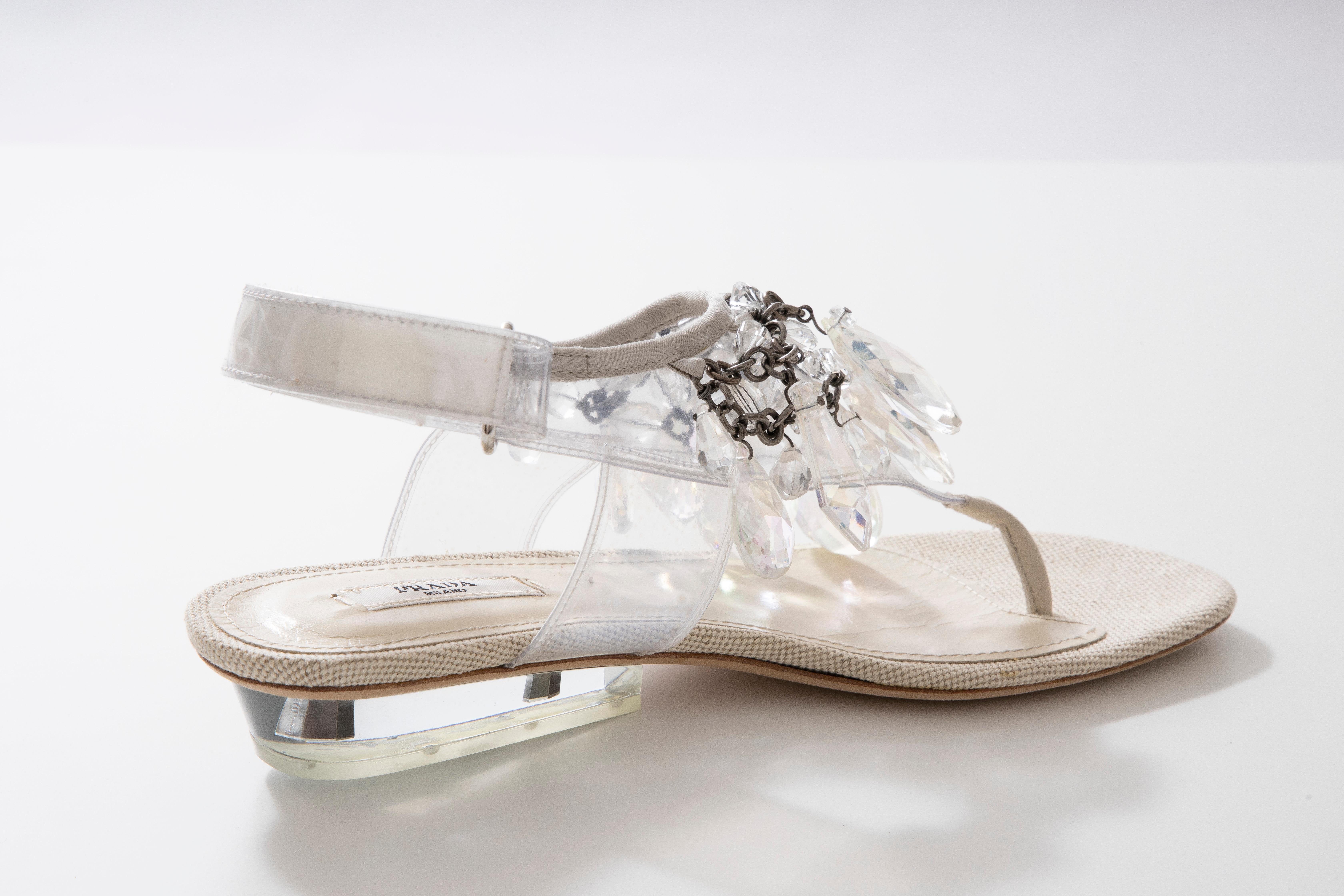 Prada Runway Clear PVC Lucite Faceted Crystal Thong Sandals, Spring 2010 In Excellent Condition In Cincinnati, OH