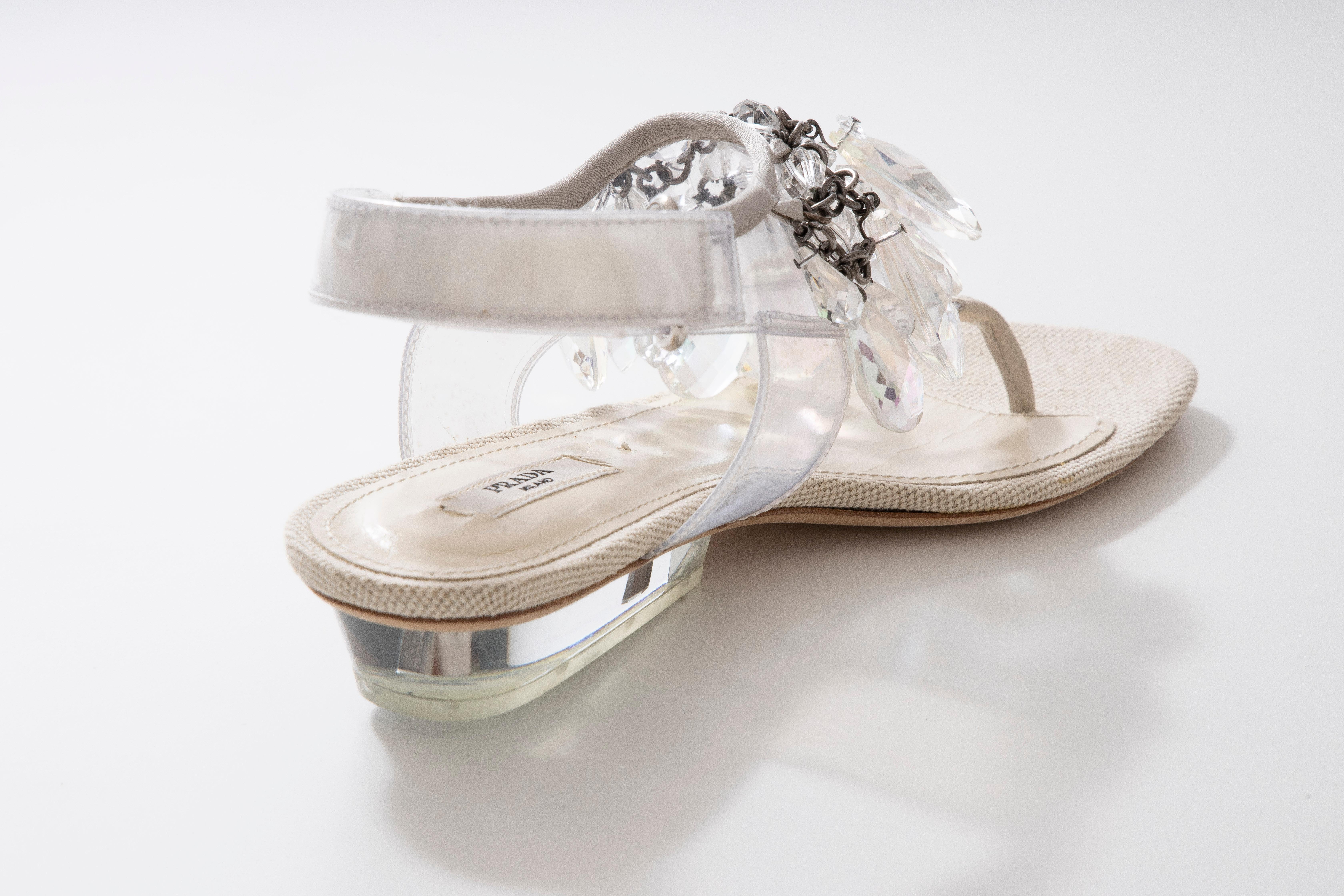 Women's Prada Runway Clear PVC Lucite Faceted Crystal Thong Sandals, Spring 2010