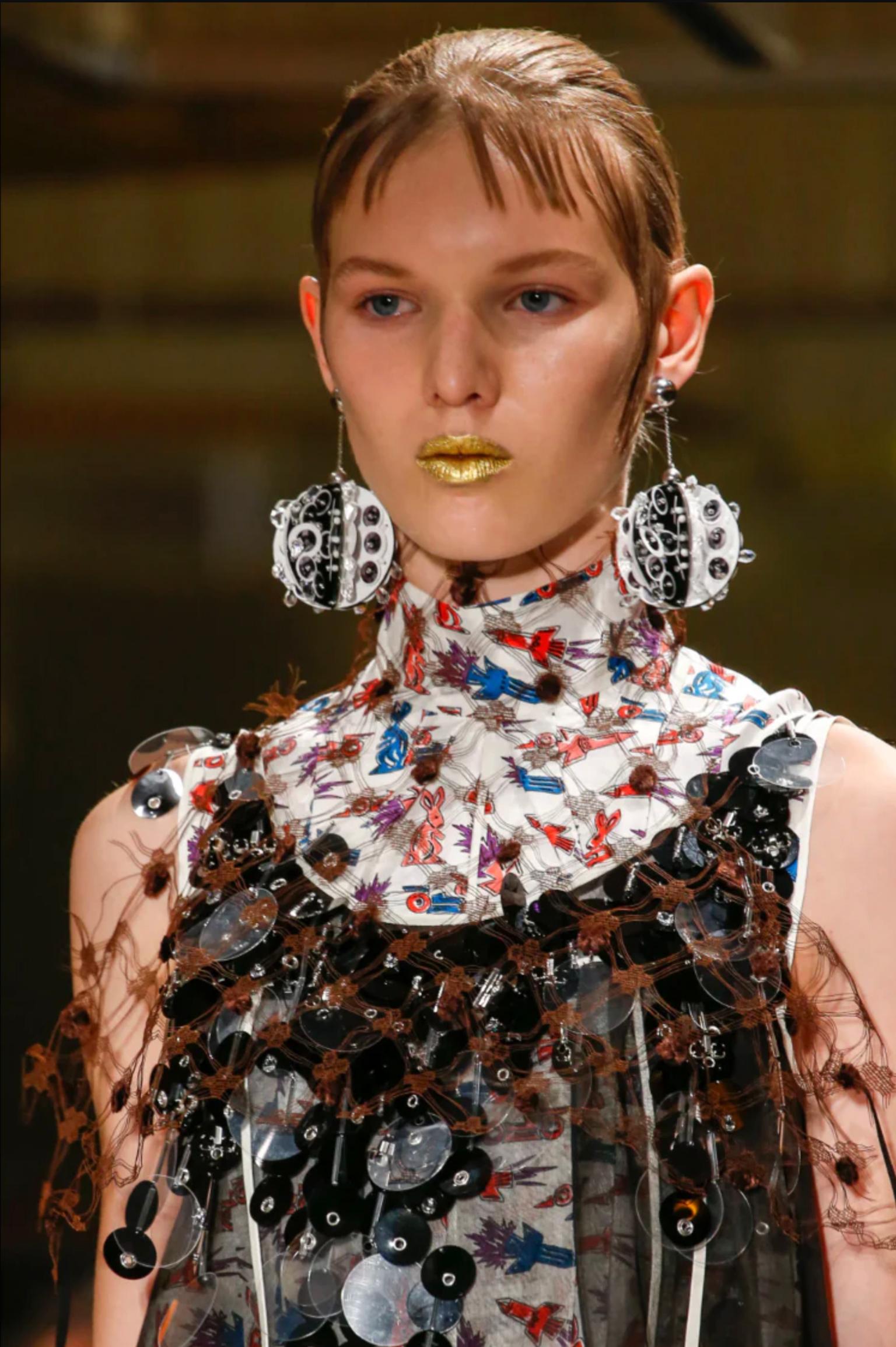 Prada Runway Collection Extra-Wide Pink and Black Sequin Earrings For Sale 7