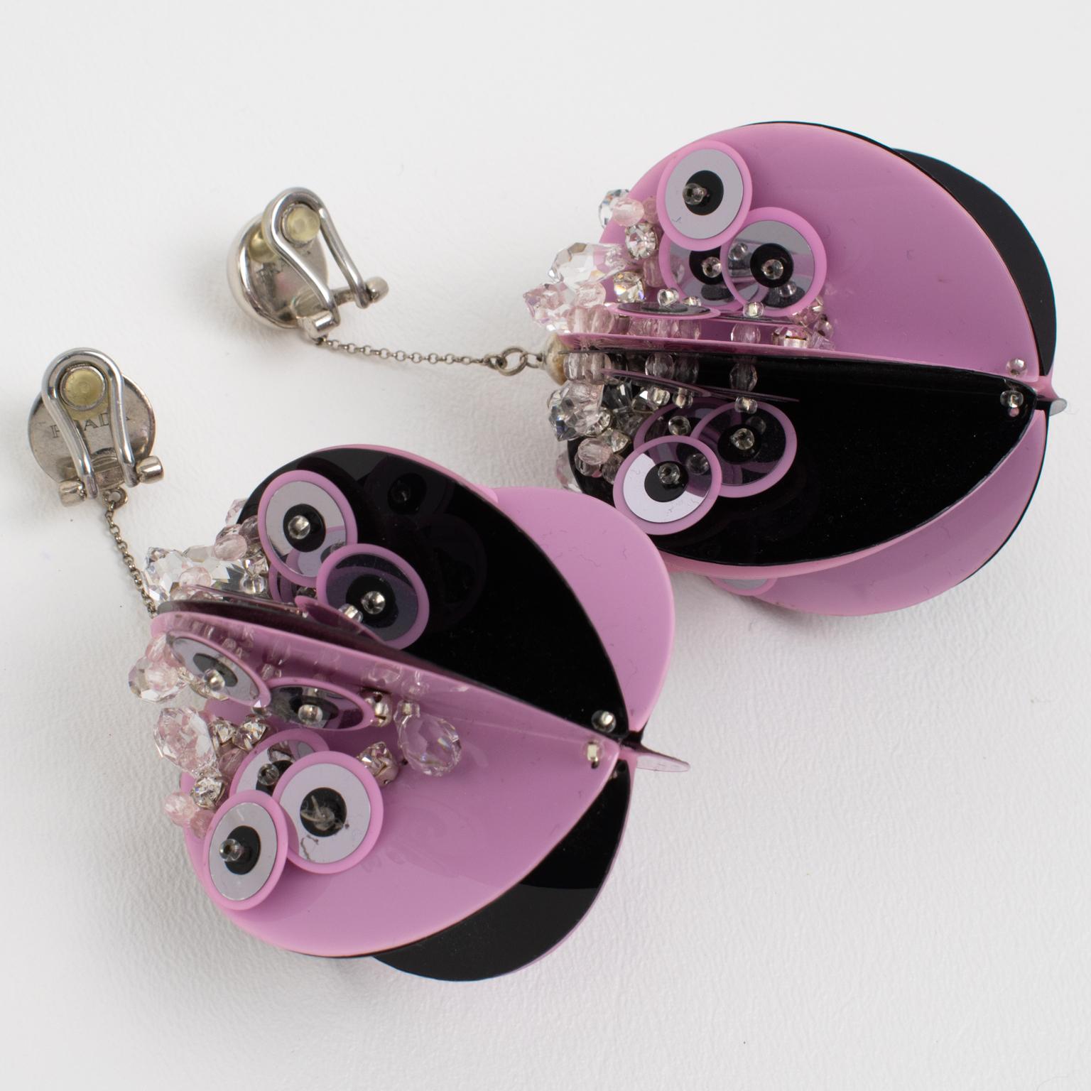Prada Runway Collection Extra-Wide Pink and Black Sequin Earrings For Sale 1
