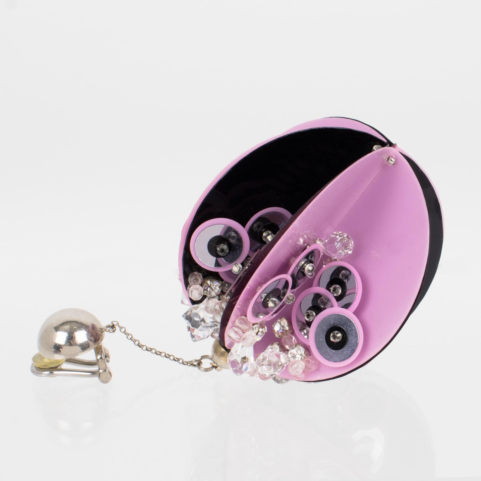 Prada Runway Collection Extra-Wide Pink and Black Sequin Earrings For Sale 3