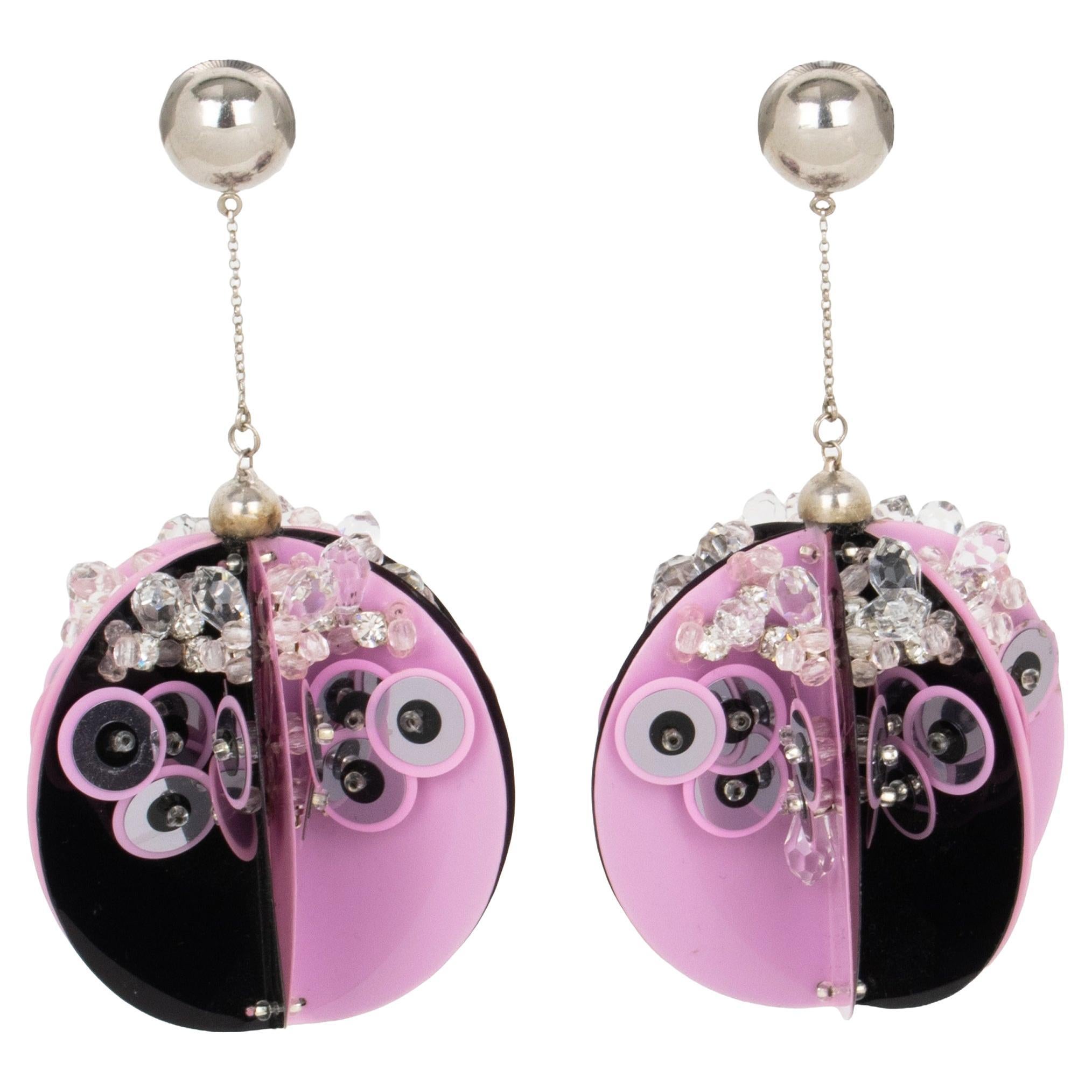 Prada Runway Collection Extra-Wide Pink and Black Sequin Earrings in vendita