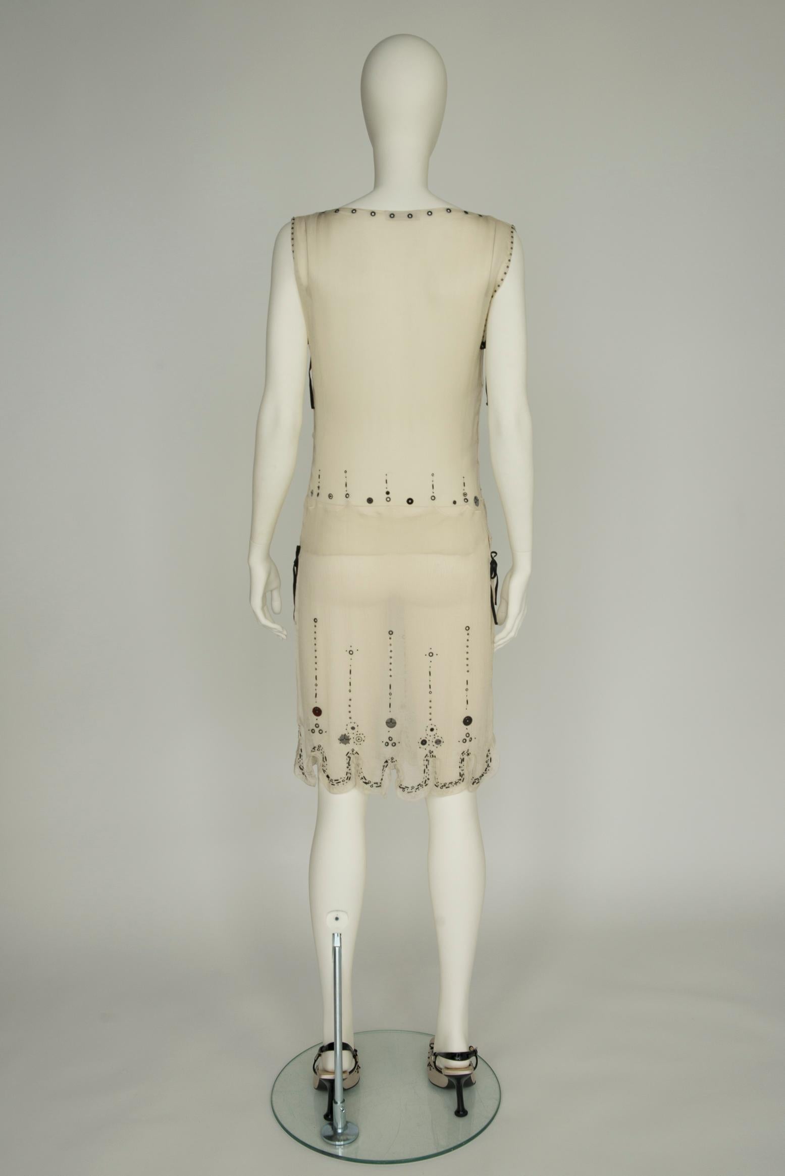 Prada Runway Embroidered & Perforated Silk Dress, Spring-Summer 2000 8