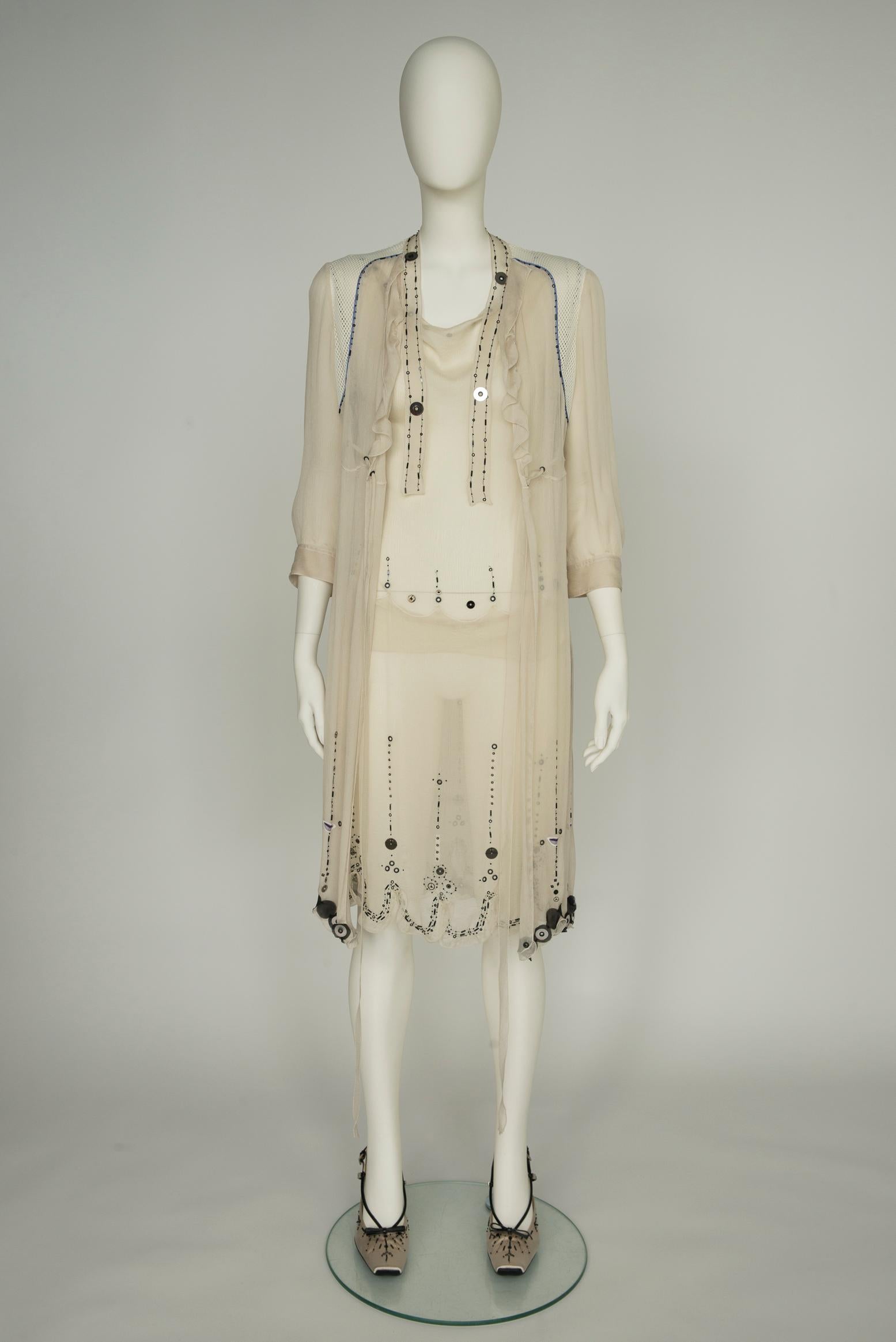 Prada Runway Embroidered & Perforated Silk Dress, Spring-Summer 2000 11