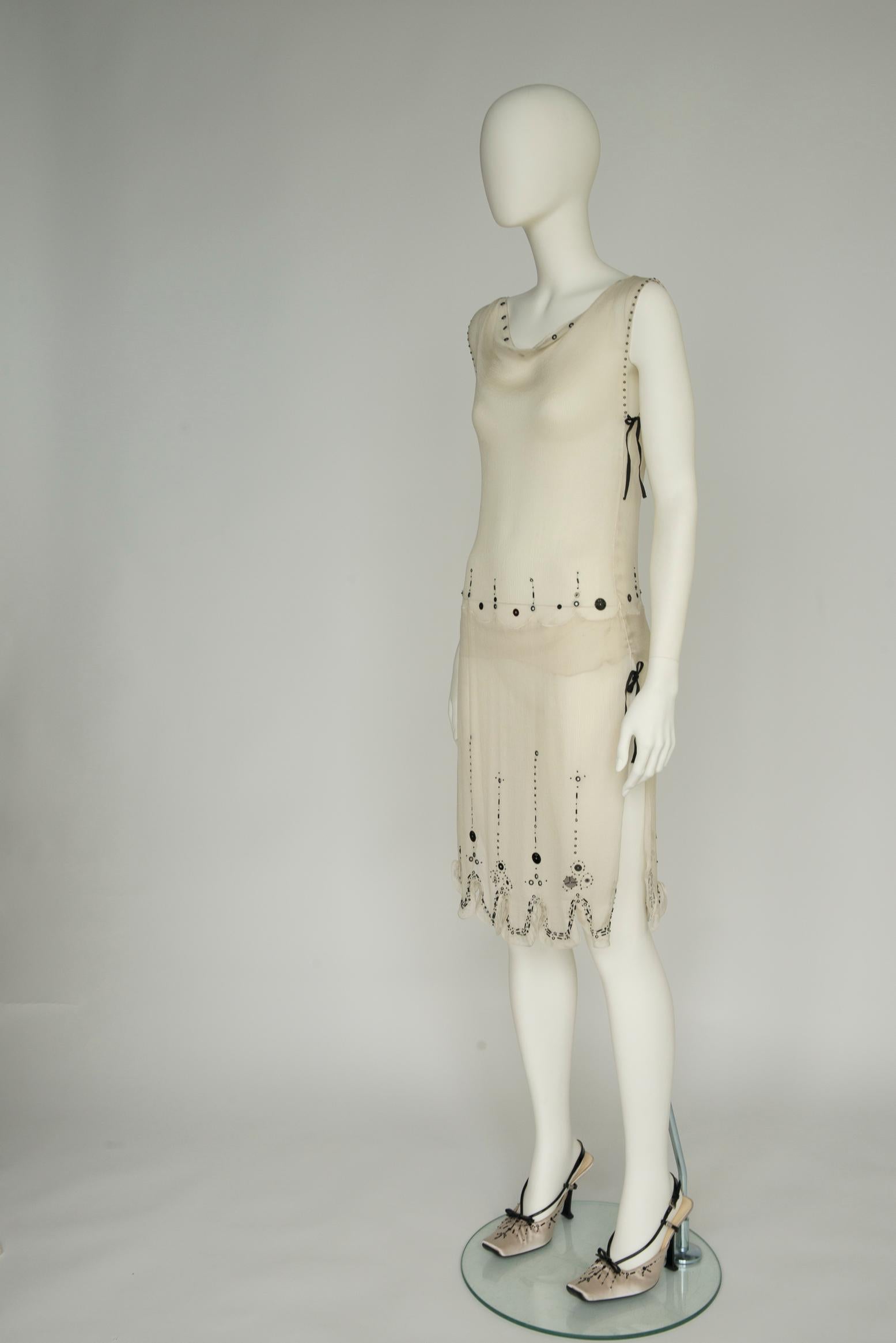 Prada Runway Embroidered & Perforated Silk Dress, Spring-Summer 2000 3