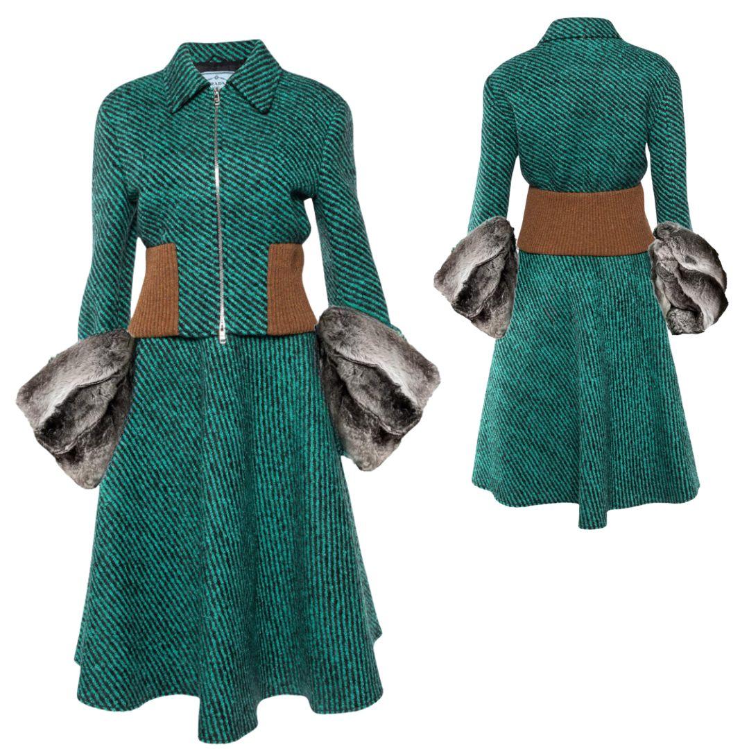 Prada - Runway/Editorial Skirt and Jacket with Fur Cuffs Fall/Winter 2013 Size 40IT