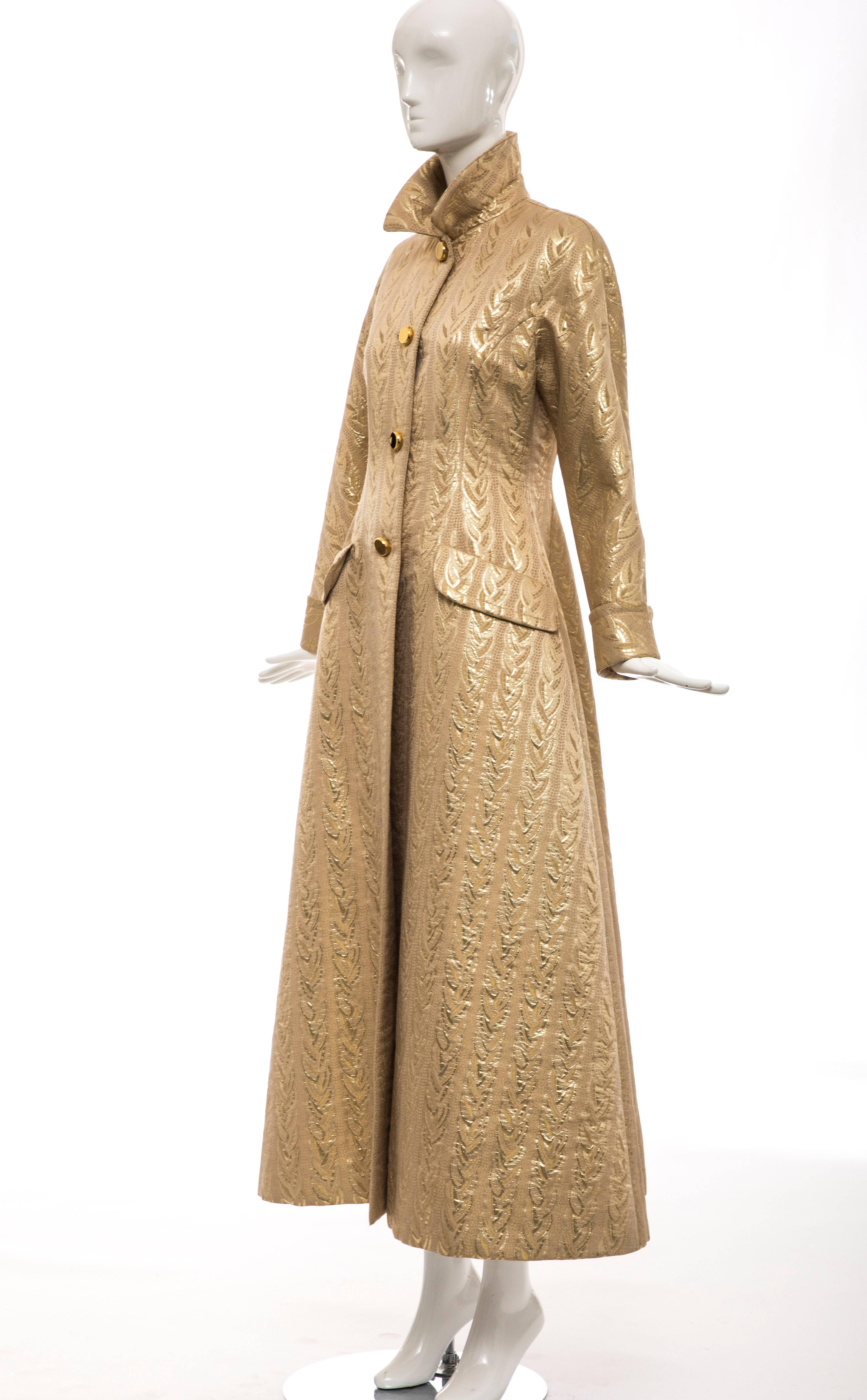 Women's Prada Runway Gold Brocade Evening Coat, Fall 1992 For Sale