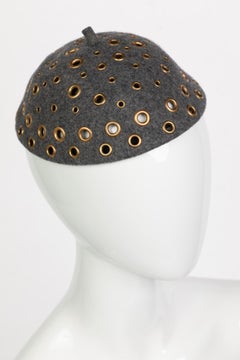 Prada Runway Gray Wool Metal Grommet Hat, 2005