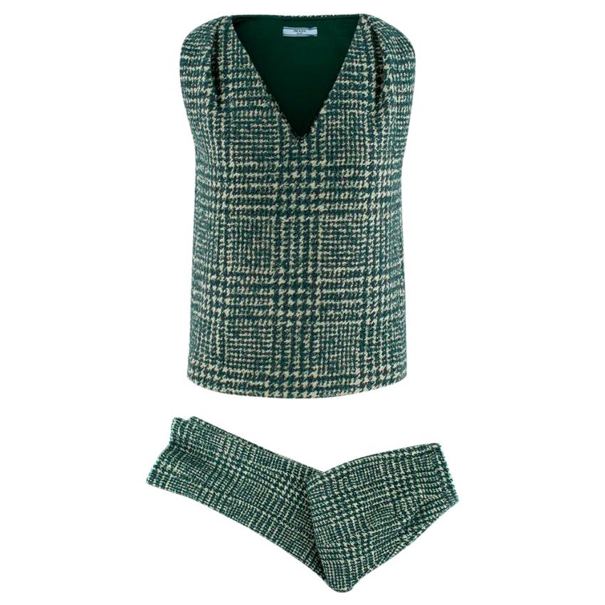 Prada Runway Green Tweed Sleeveless Top & Trousers XXS For Sale