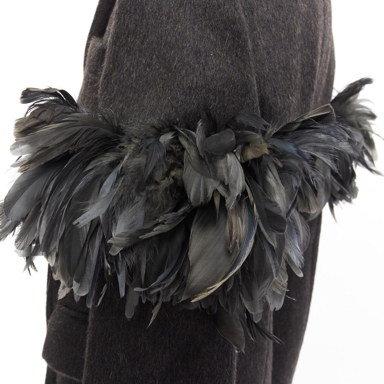 PRADA Runway grey wool green feather trim oversized boxy blazer S 4