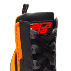 PRADA Pasarela neón naranja neopreno negro cuero logo botas EU37 Nicki Minaj