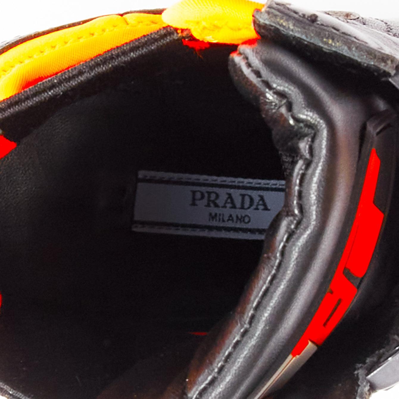 PRADA Runway neon orange neoprene black leather logo boots EU37 Nicki Minaj For Sale 4
