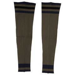 Prada Runway Olive Green Navy Blue Black Stripe Viscose Leg Warmers, Spring 2014