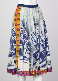 Prada Runway Postcard Print Cotton  Circle Skirt, 2004