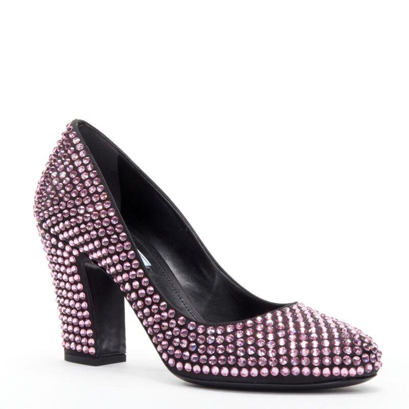 PRADA Runway Rosa pink rhinestone crystal embellished pump EU38
Reference: TGAS/C01542
Brand: Prada
Designer: Miuccia Prada
Model: 1I846L 2AWLF0028
Collection: 2019 - Runway
Material: Leather
Color: Pink
Pattern: Solid
Lining:  Leather
Made in: