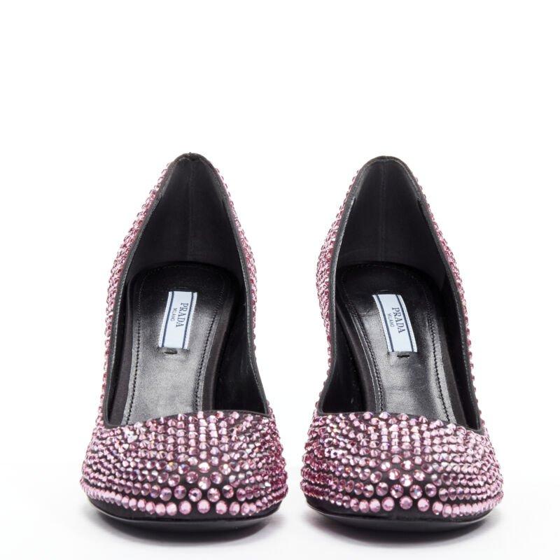 Black PRADA Runway Rosa pink rhinestone crystal embellished pump EU38 For Sale