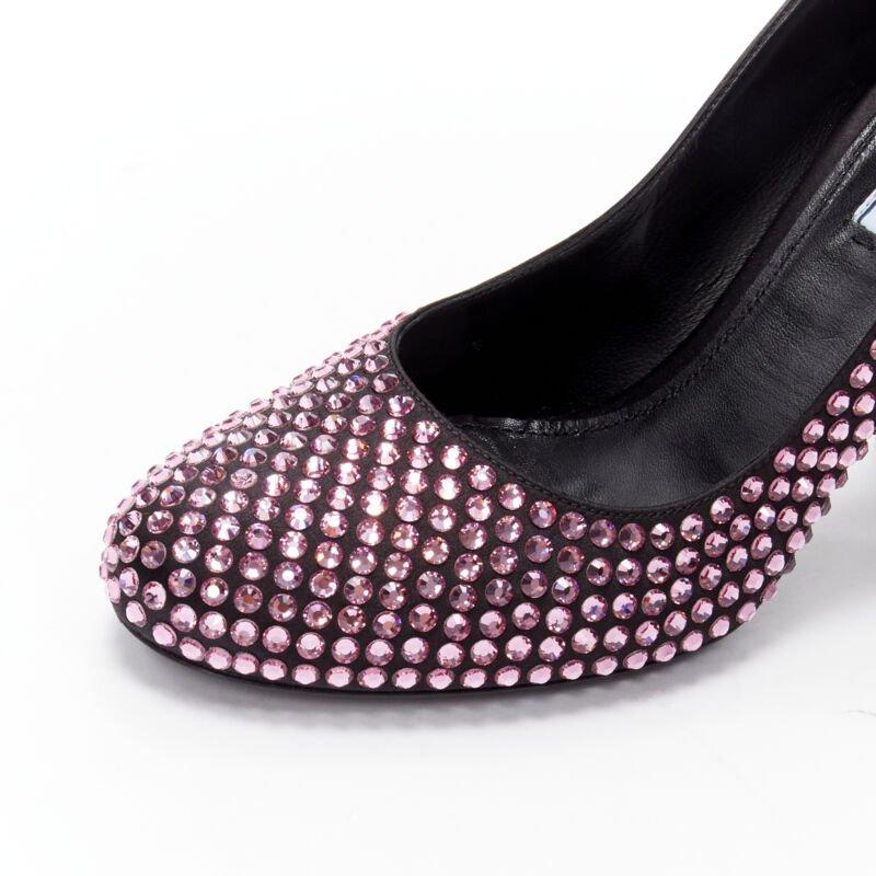 PRADA Runway Rosa pink rhinestone crystal embellished pump EU38 For Sale 2