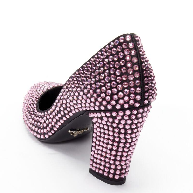 PRADA Runway Rosa pink rhinestone crystal embellished pump EU38 For Sale 3