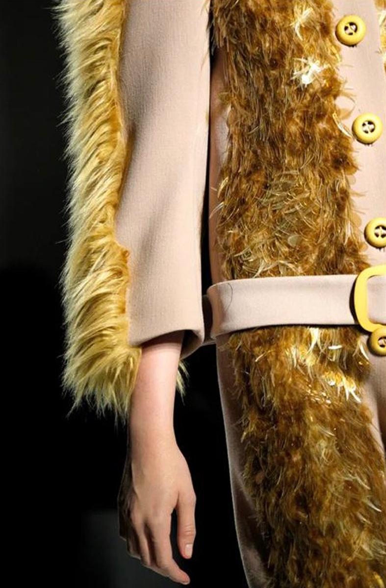 Brown Prada Runway Sequined & Faux Fur Belted Coat, Fall-Winter 2011
