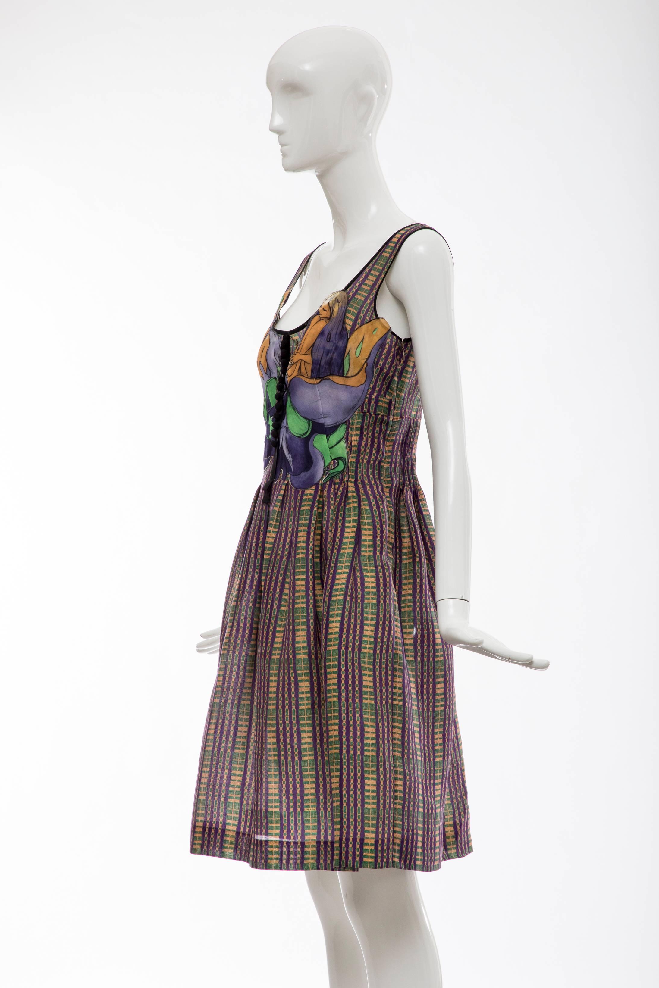 Women's Prada Runway Silk James Jean Fairy Print Sleeveless A - Line Dress, Spring 2008