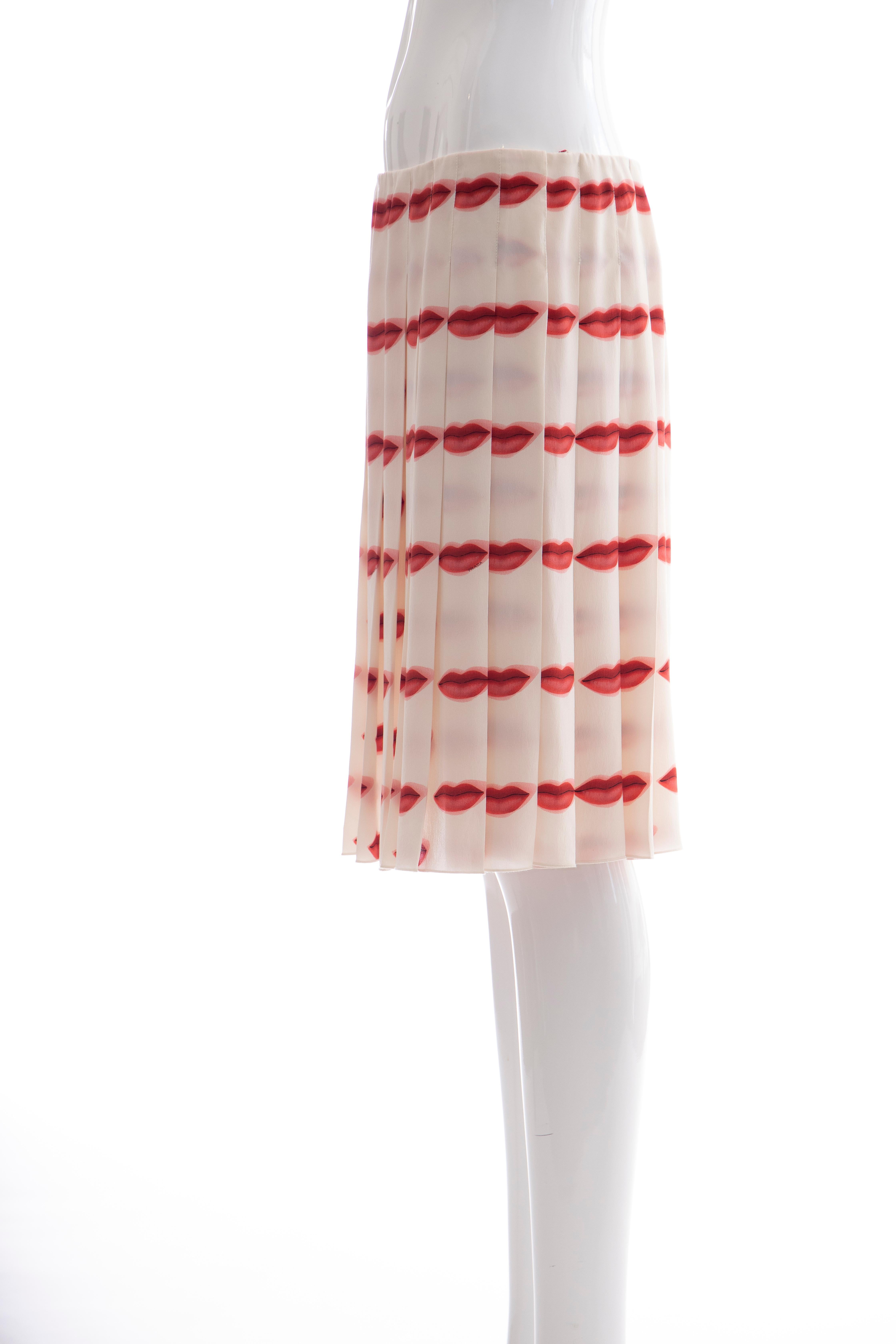 Prada Runway Silk Pleated Lip Print Skirt, Spring 2000 2