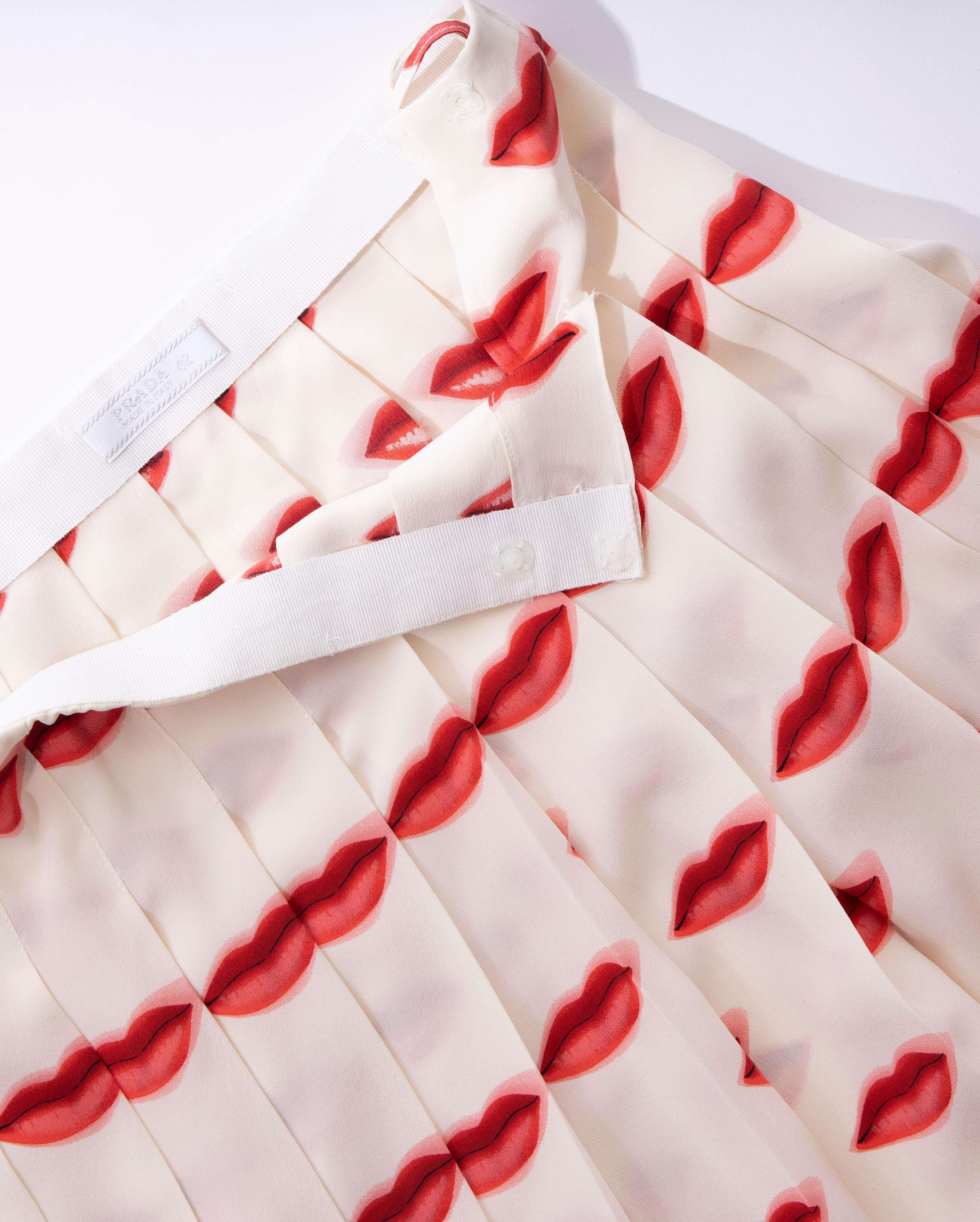 Prada Runway Silk Pleated Lip Print Skirt, Spring 2000 5
