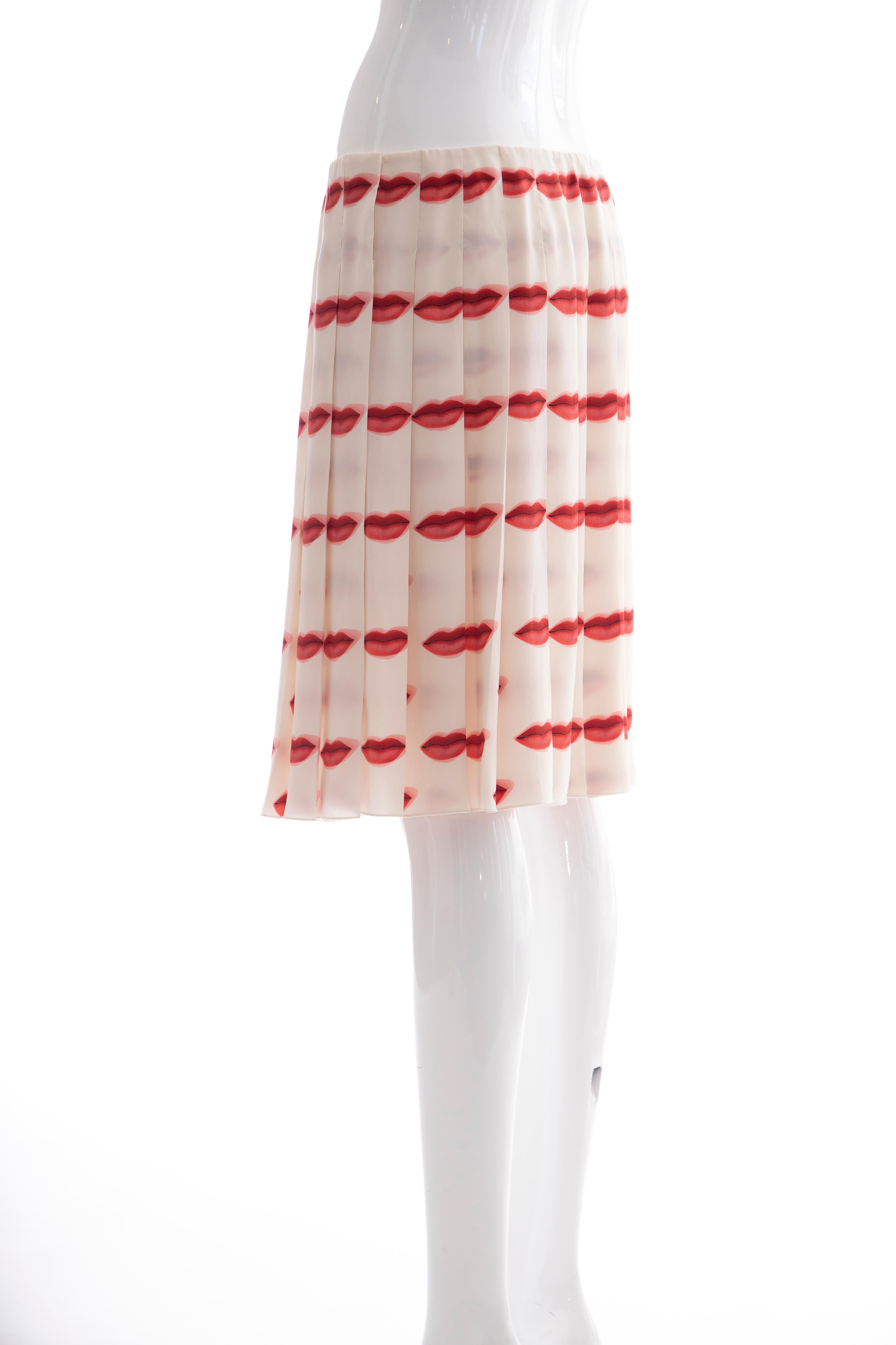 Prada Runway Silk Pleated Lip Print Skirt, Spring 2000 1