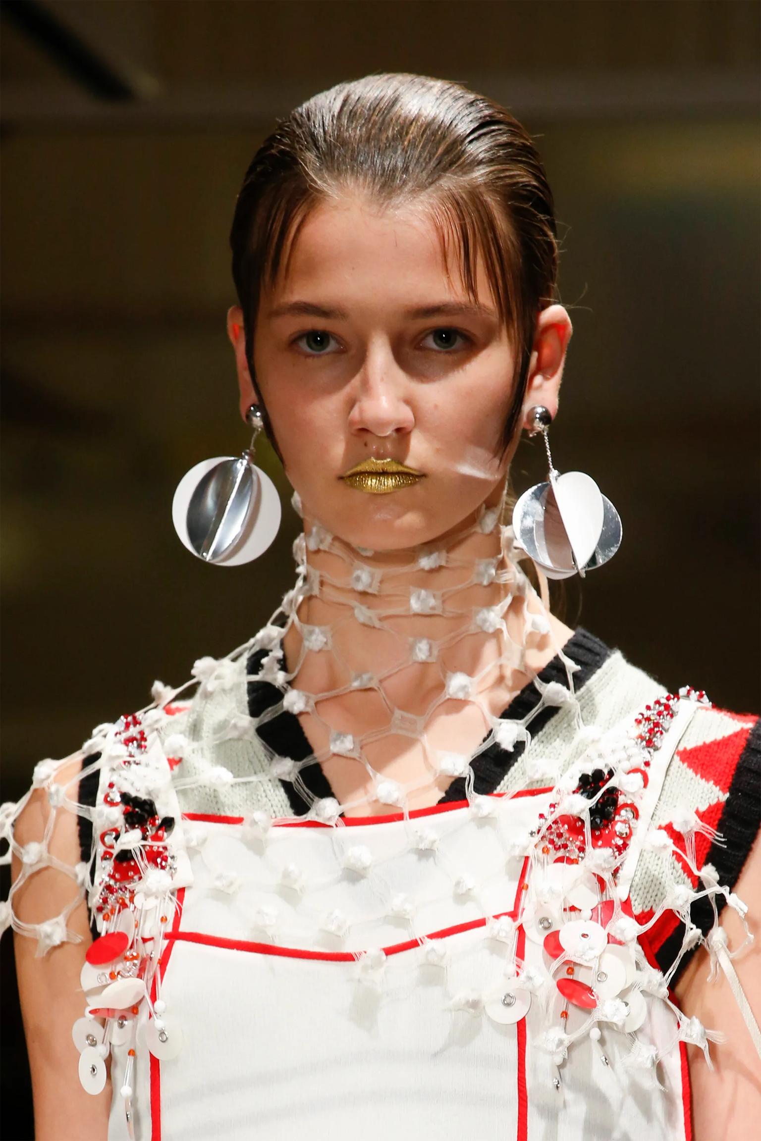 Prada Runway SS 2016 Silver and White Sequin Disco Clip Earrings 4